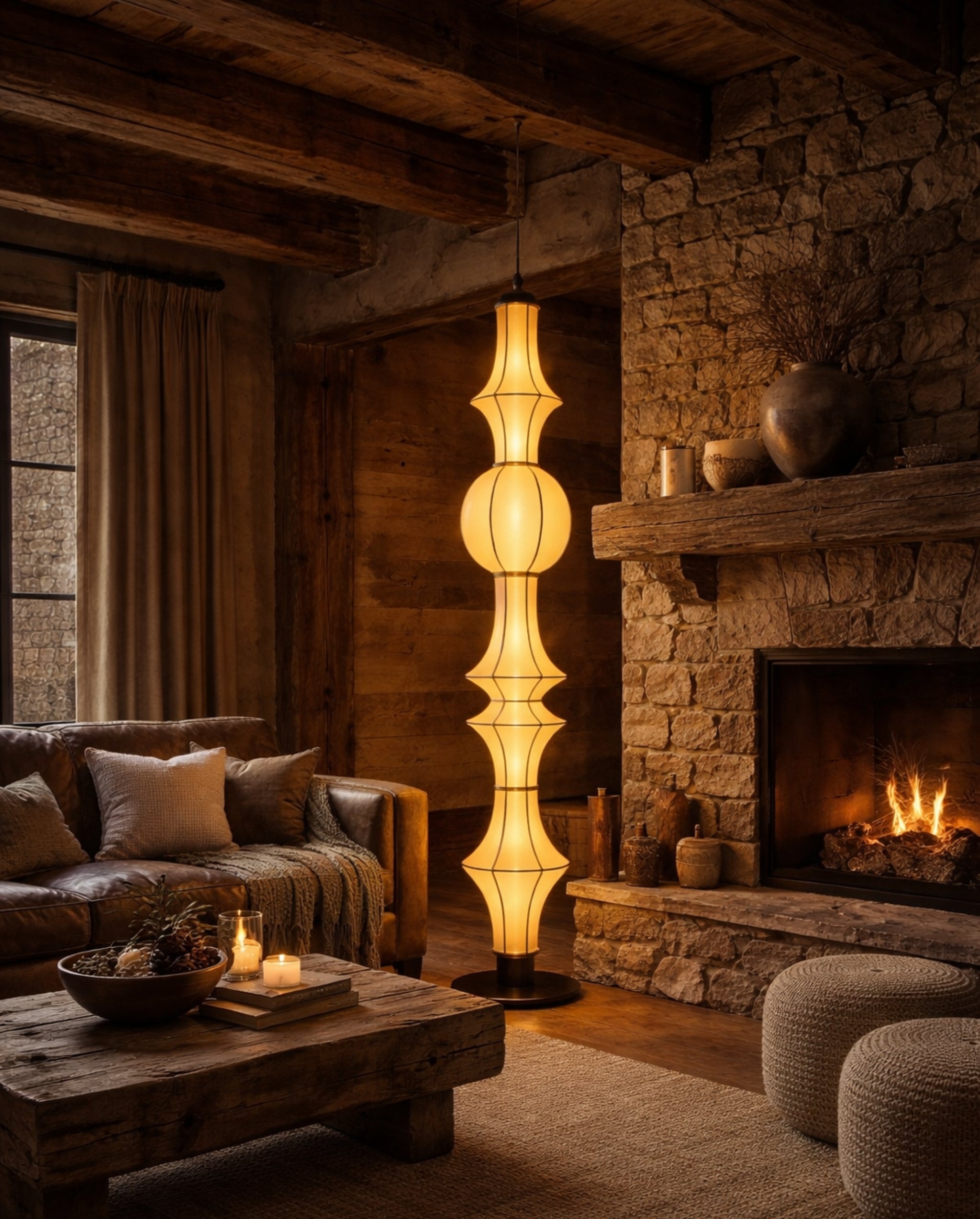 White Fabric Japanese Style Floor Lamp | Living Room, Bedroom, Hotel, Residential Space LP-100