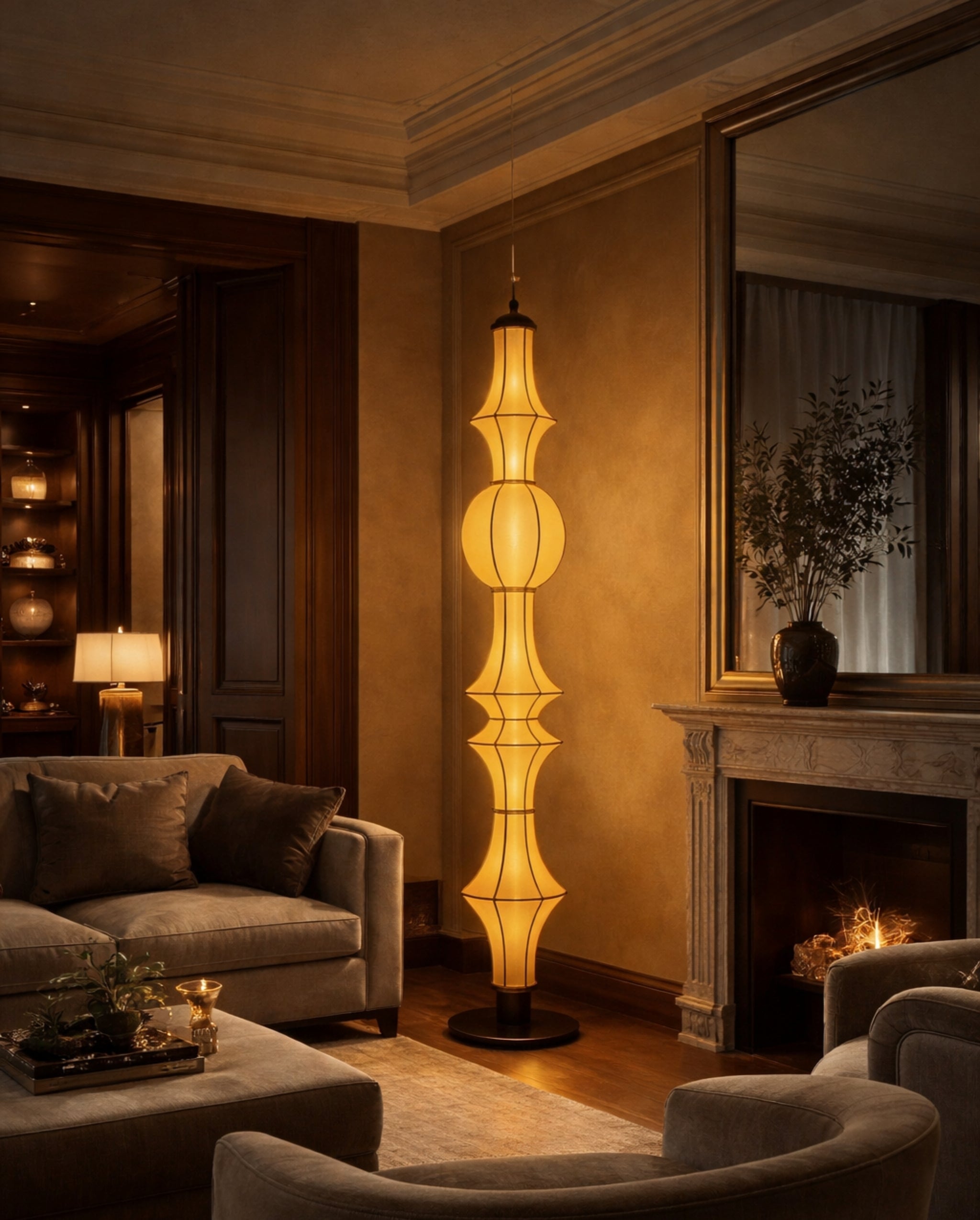 White Fabric Japanese Style Floor Lamp | Living Room, Bedroom, Hotel, Residential Space LP-100