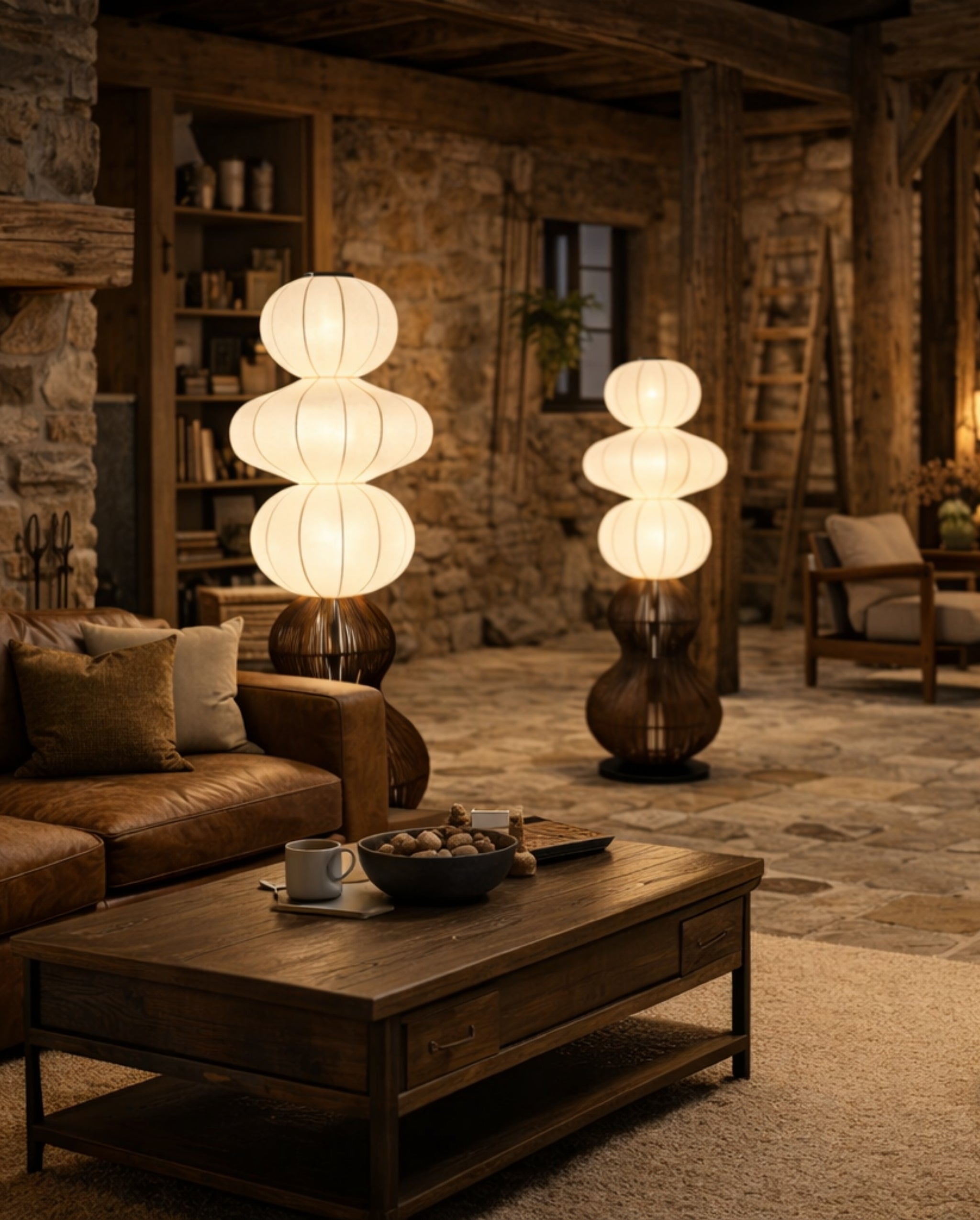 White Fabric & Rattan Japanese Style Floor Lamp | Living Room, Bedroom, Hotel, Residential Space LP-99