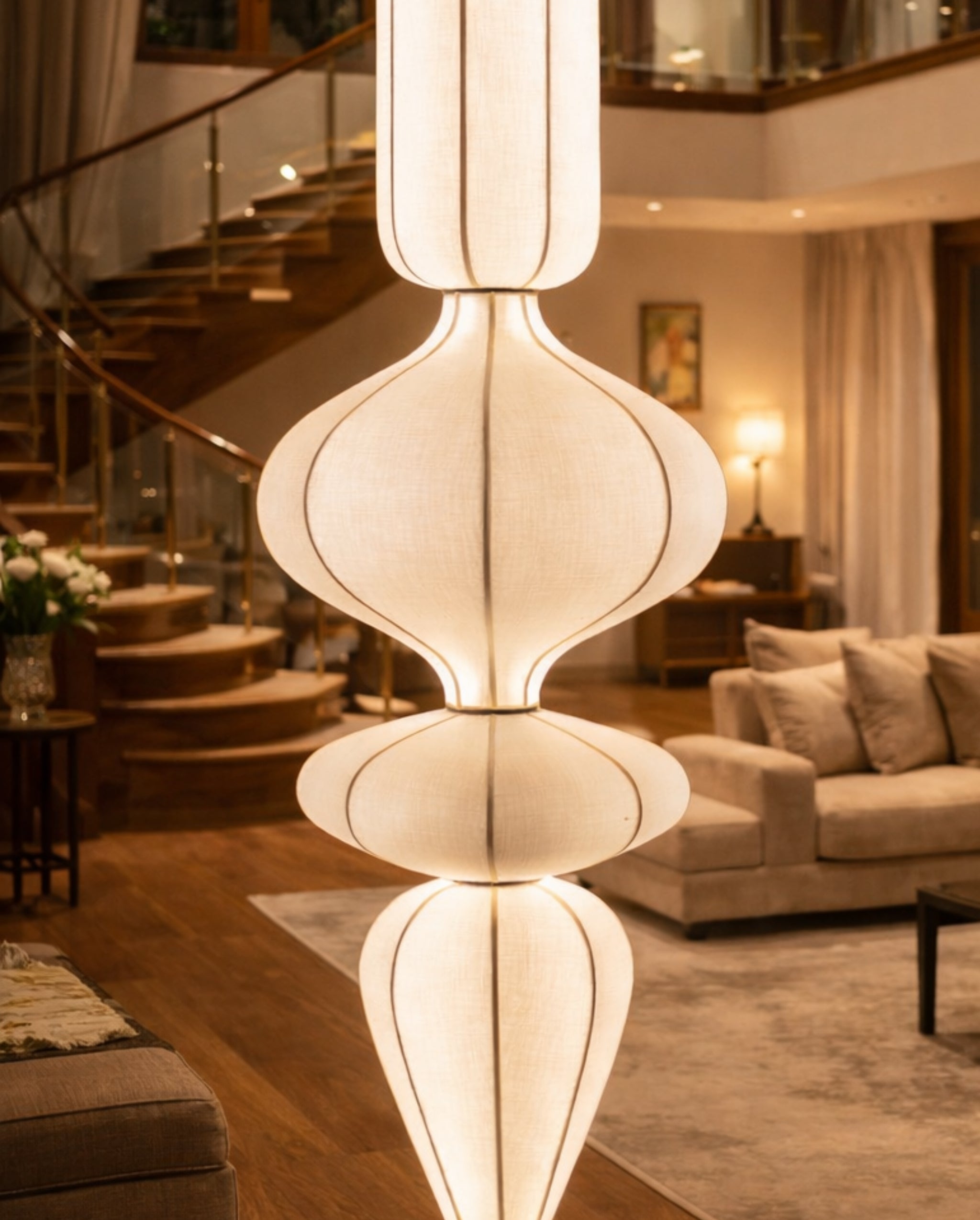 White Fabric Japanese Style Hanging Lamp | Living Room, Bedroom, Hotel, Residential Space LP-104