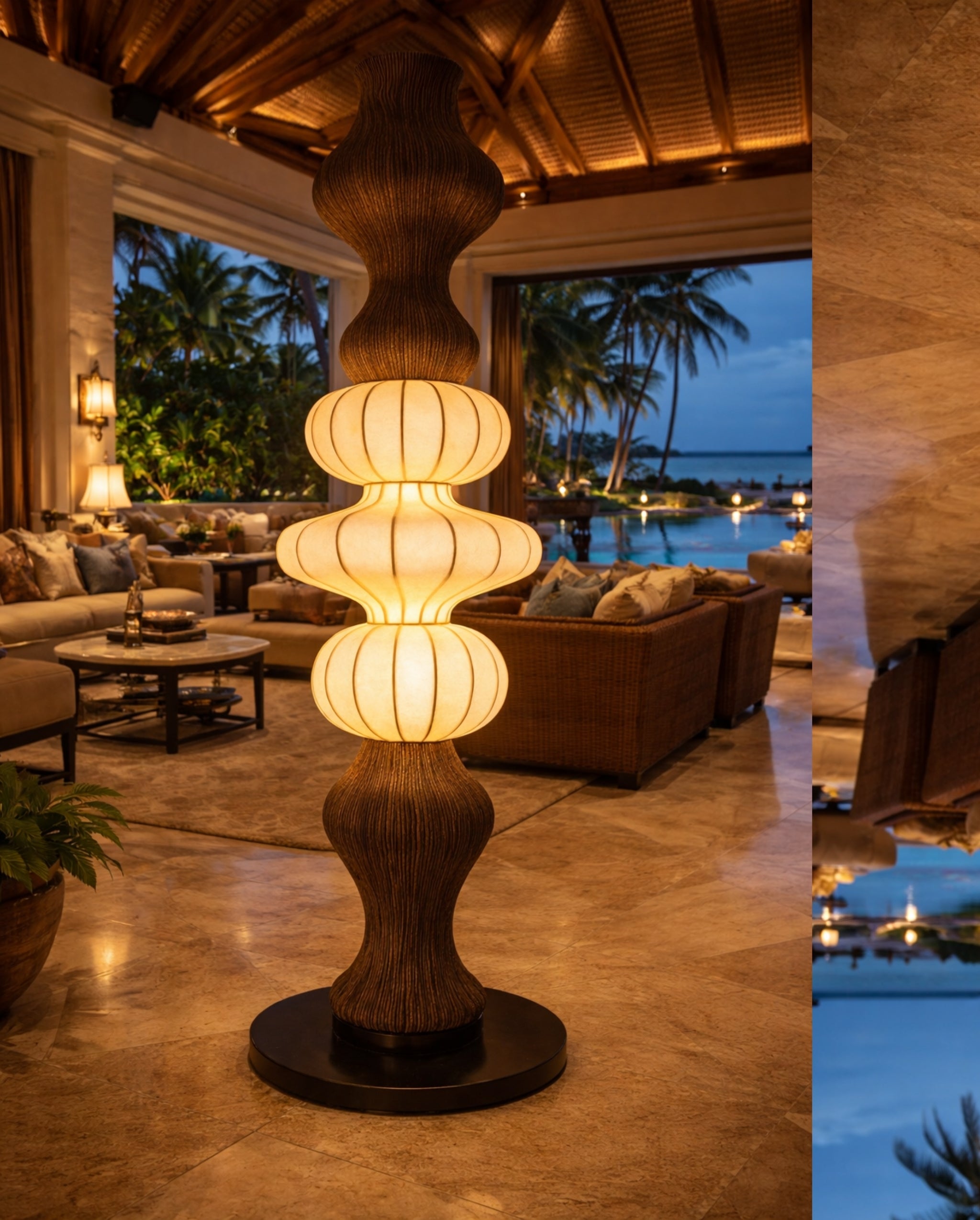 White Fabric & Rattan Japanese Style Floor Lamp | Living Room, Bedroom, Hotel, Residential Space LP-103