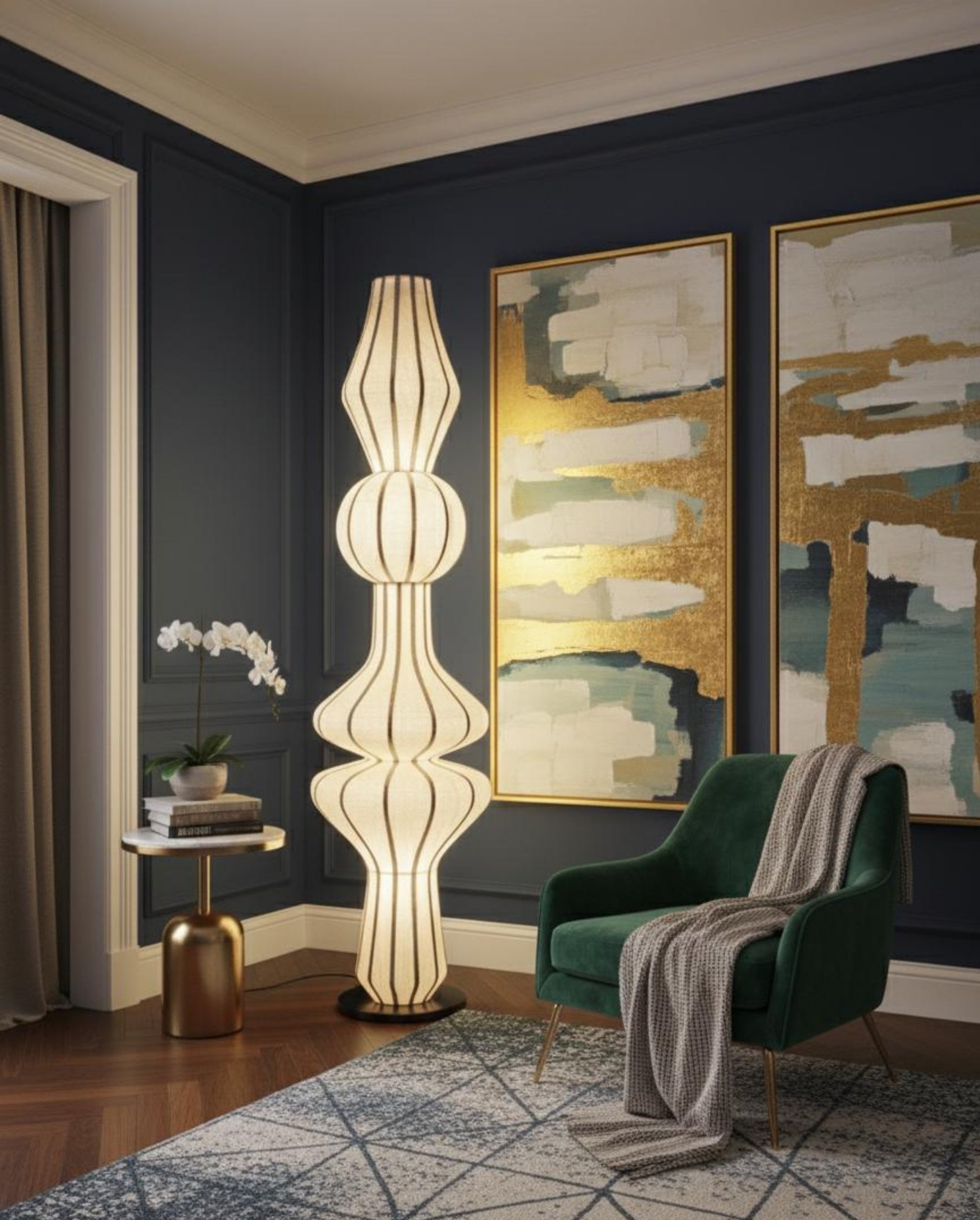 White Fabric Japanese Style Floor Lamp | Living Room, Bedroom, Hotel, Residential Space LP-97