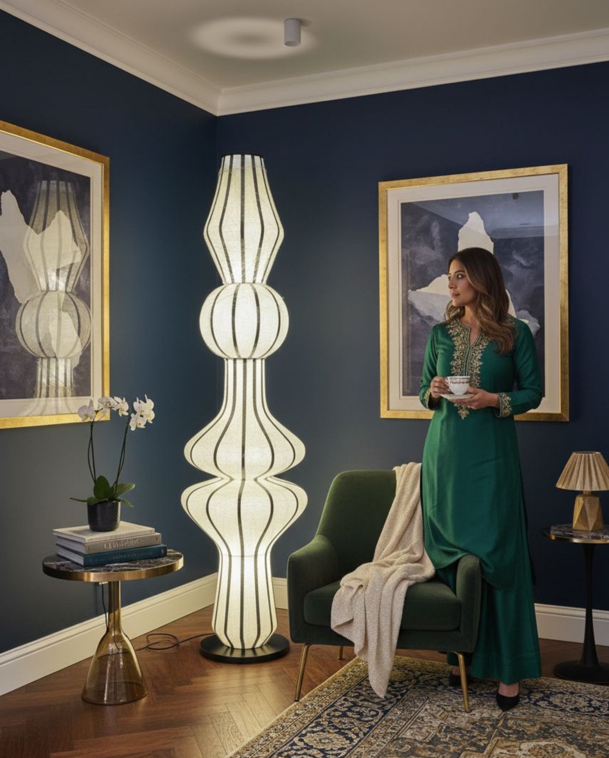 White Fabric Japanese Style Floor Lamp | Living Room, Bedroom, Hotel, Residential Space LP-97