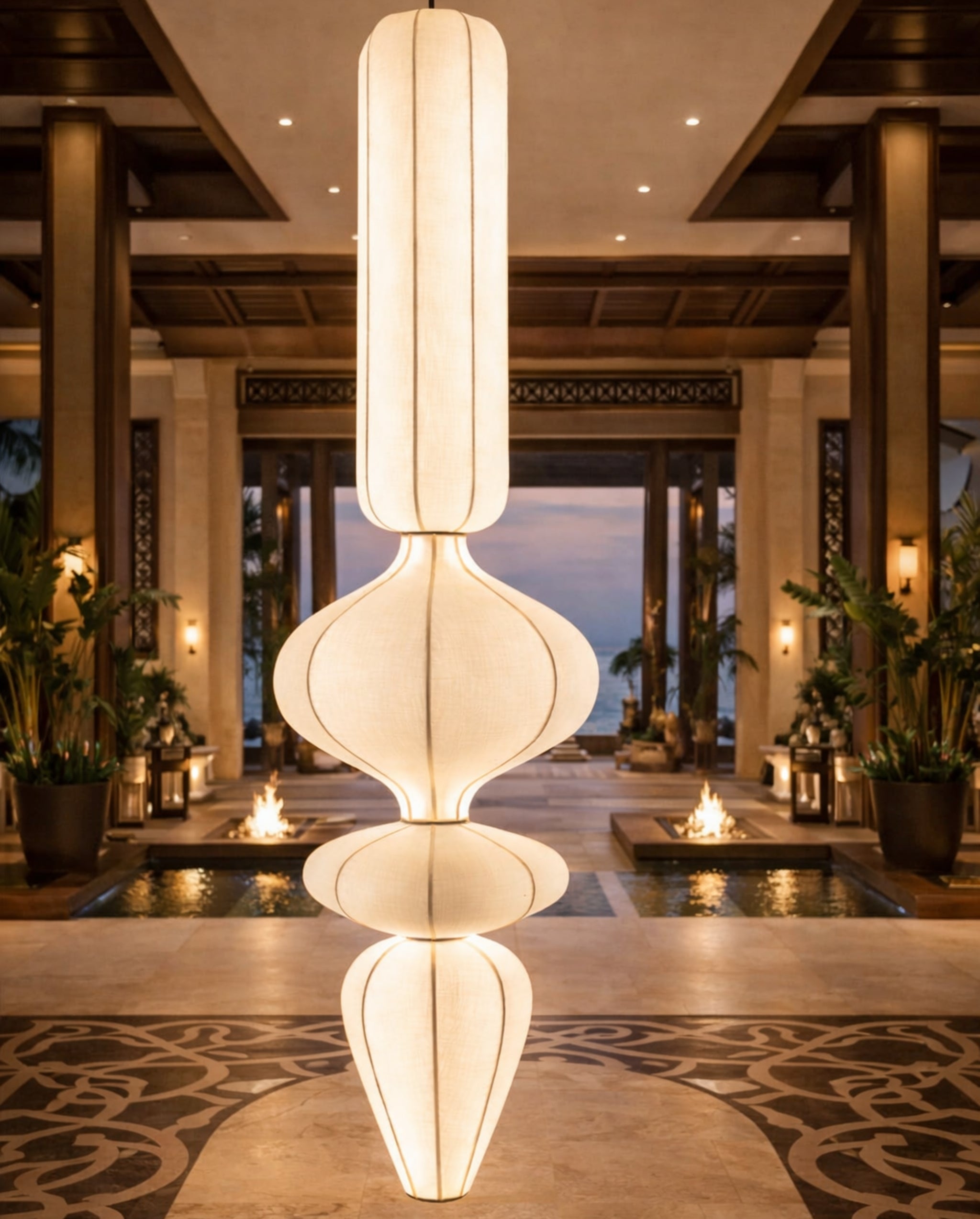 White Fabric Japanese Style Hanging Lamp | Living Room, Bedroom, Hotel, Residential Space LP-104