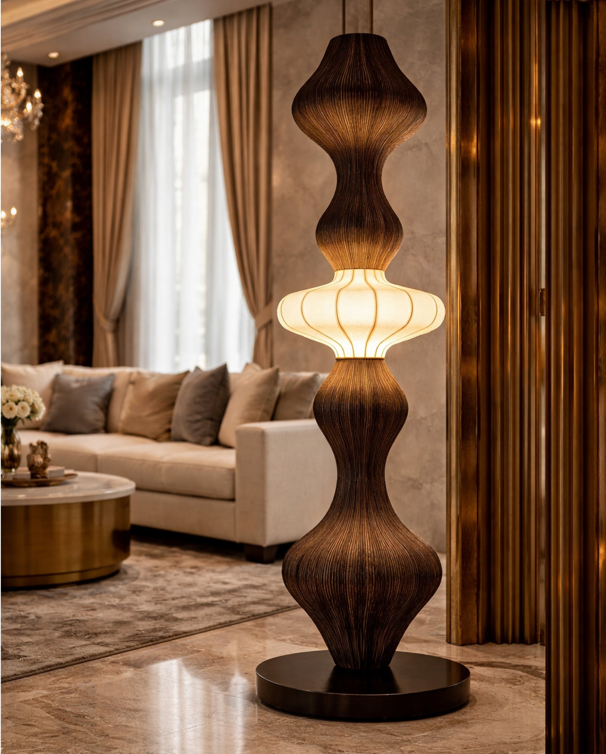 White Fabric & Rattan Japanese Style Floor Lamp | Living Room, Bedroom, Hotel, Residential Space LP-102