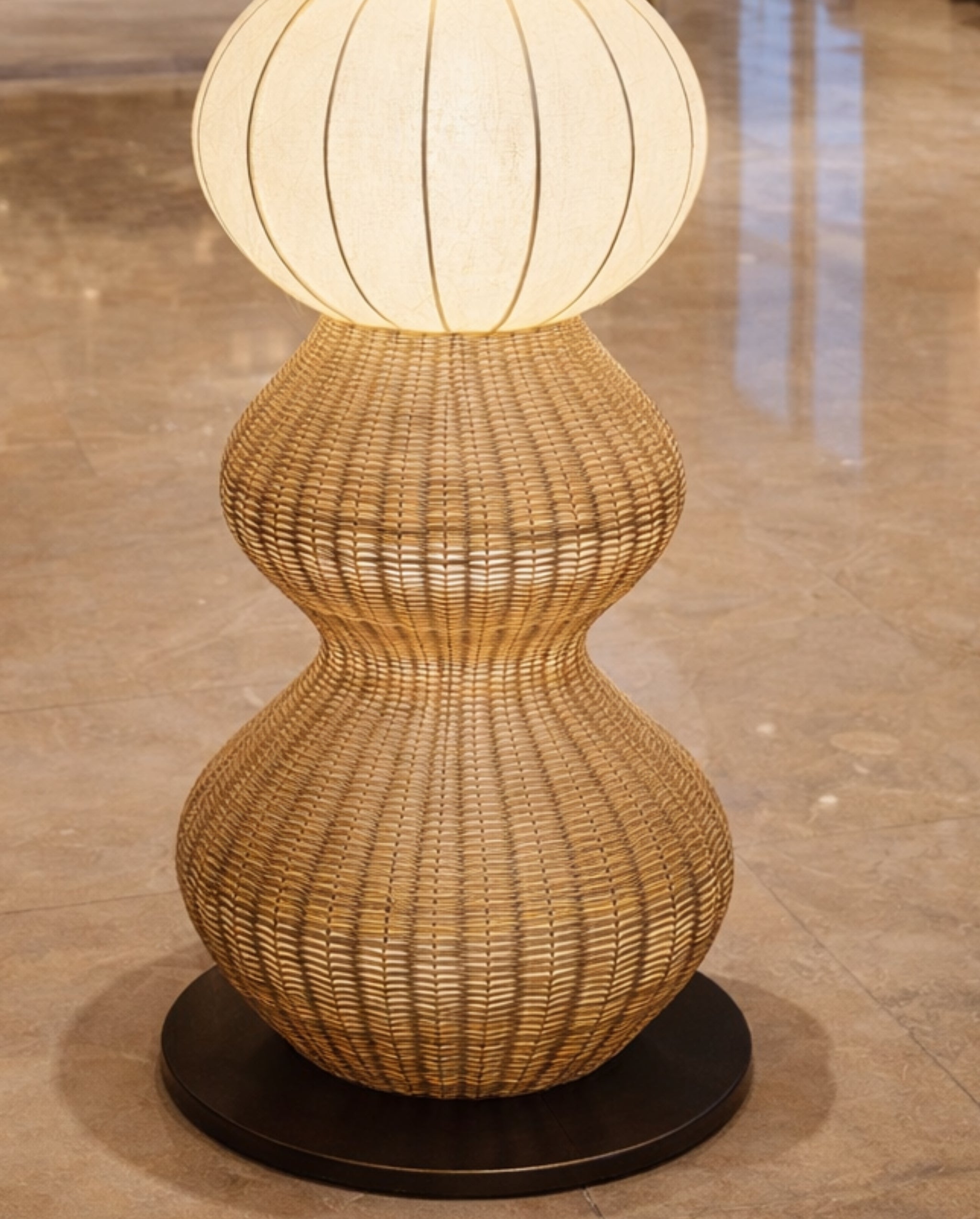 White Fabric & Rattan Japanese Style Floor Lamp | Living Room, Bedroom, Hotel, Residential Space LP-98