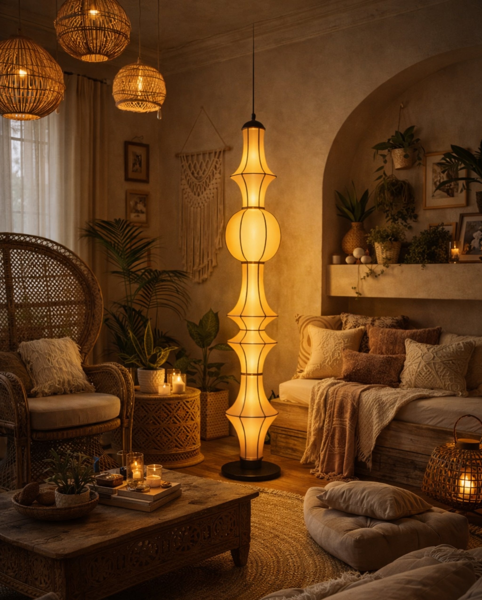 White Fabric Japanese Style Floor Lamp | Living Room, Bedroom, Hotel, Residential Space LP-100