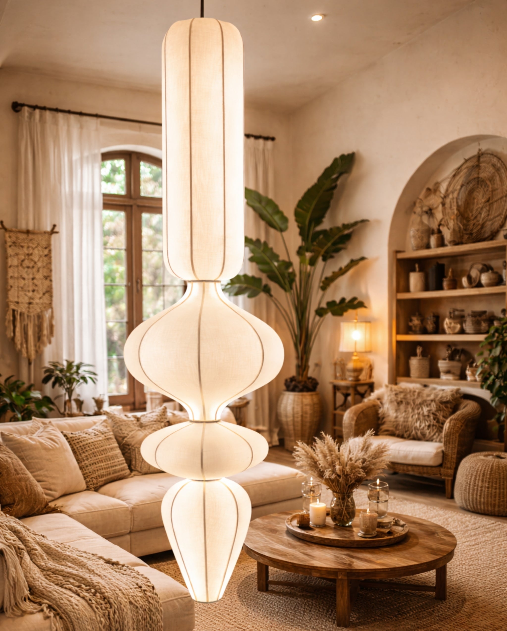 White Fabric Japanese Style Hanging Lamp | Living Room, Bedroom, Hotel, Residential Space LP-104