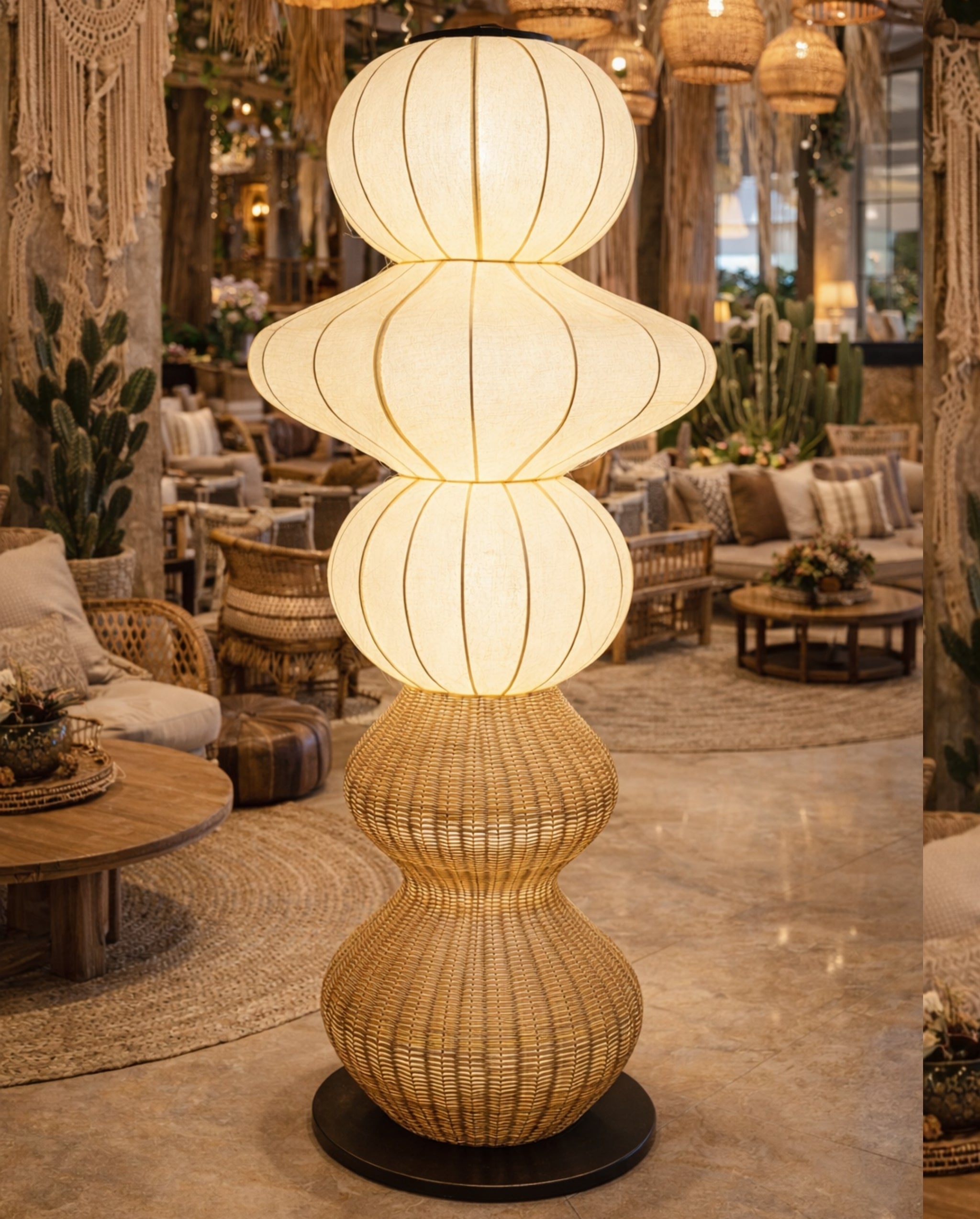 White Fabric & Rattan Japanese Style Floor Lamp | Living Room, Bedroom, Hotel, Residential Space LP-98