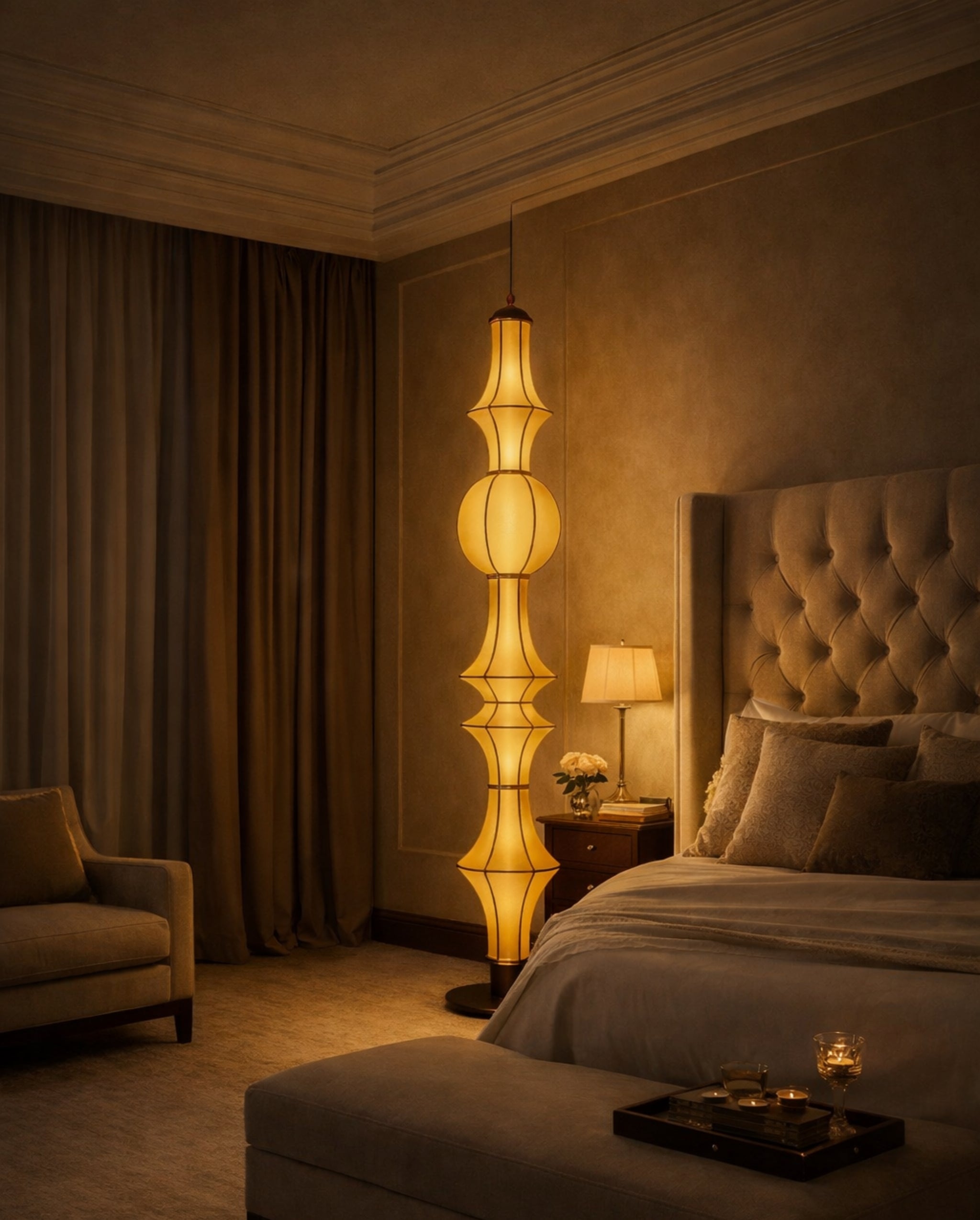 White Fabric Japanese Style Floor Lamp | Living Room, Bedroom, Hotel, Residential Space LP-100