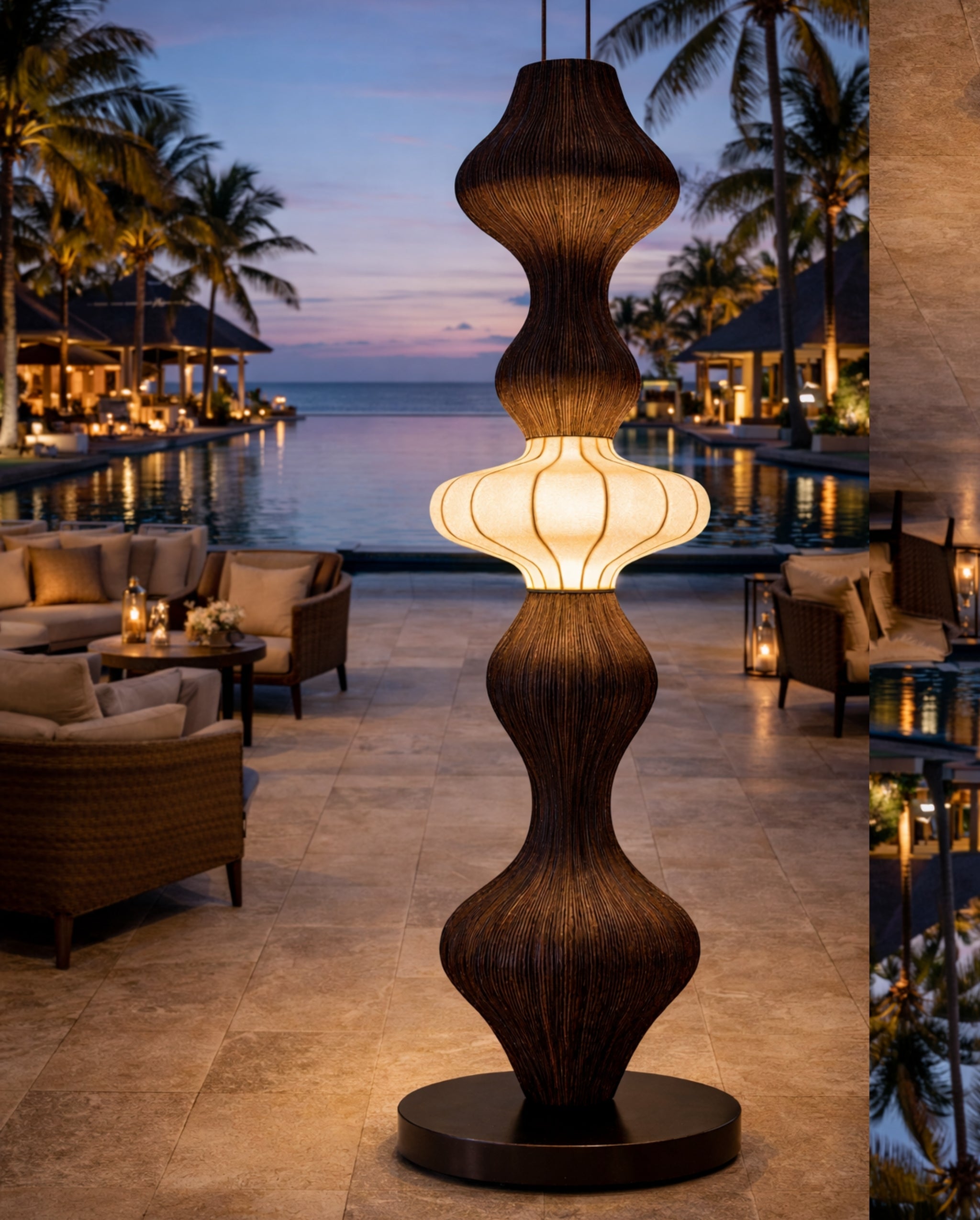 White Fabric & Rattan Japanese Style Floor Lamp | Living Room, Bedroom, Hotel, Residential Space LP-102