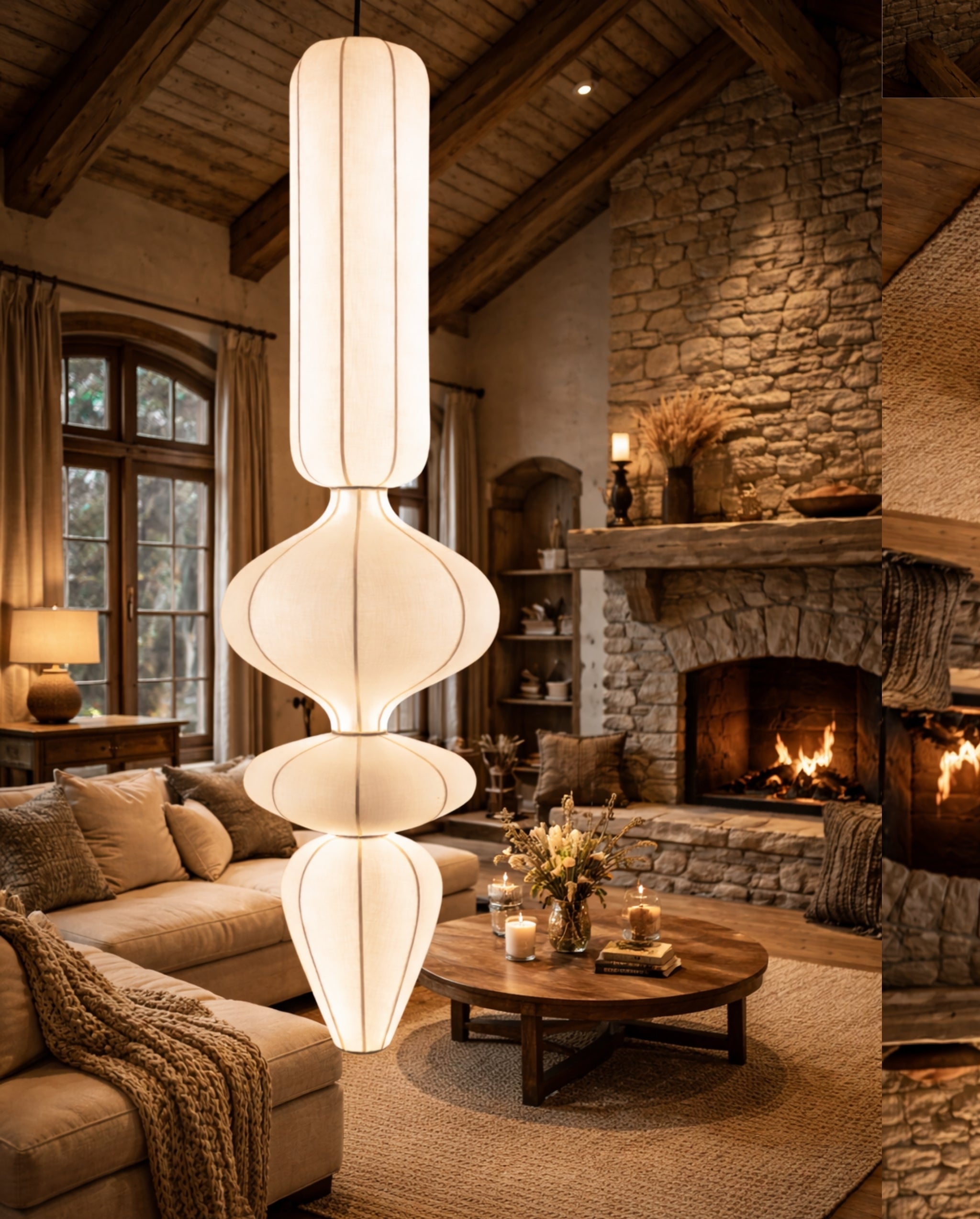 White Fabric Japanese Style Hanging Lamp | Living Room, Bedroom, Hotel, Residential Space LP-104