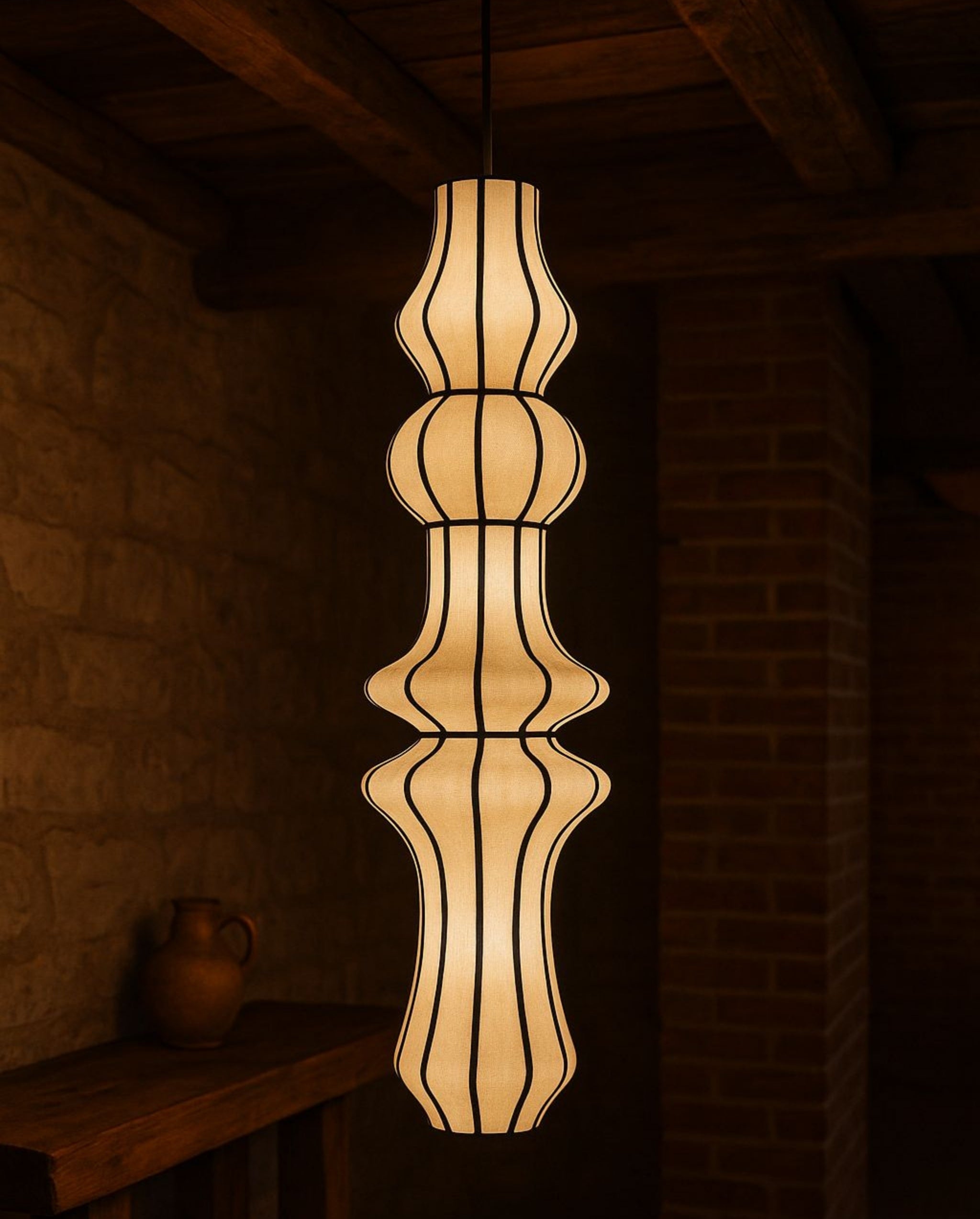 White Fabric Japanese Style Pendant Lamp | Living Room, Bedroom, Hotel, Residential Space LP-96