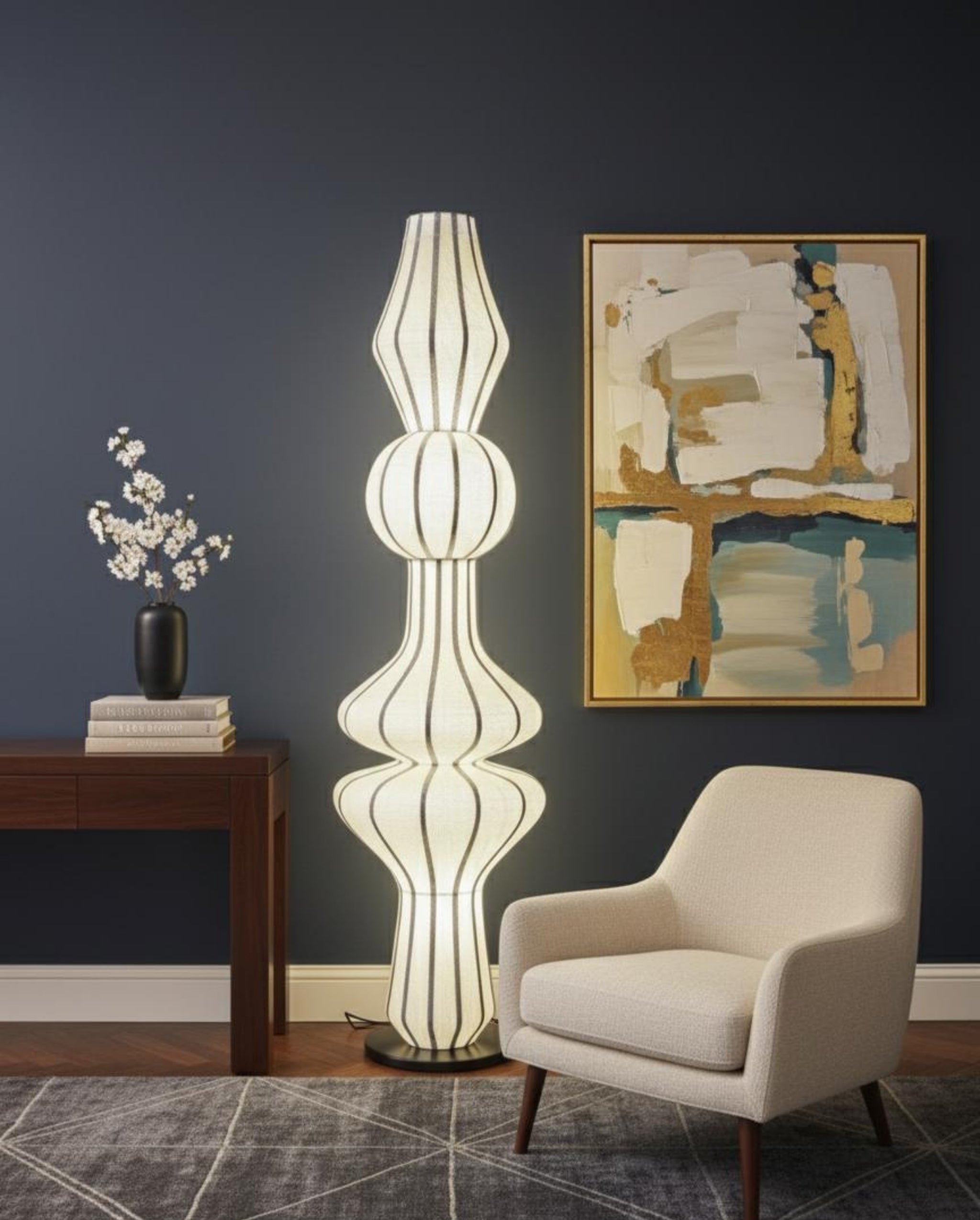 White Fabric Japanese Style Floor Lamp | Living Room, Bedroom, Hotel, Residential Space LP-97