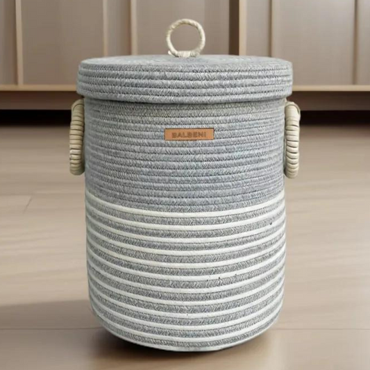 Jute & Cotton Laundry Basket with Lid