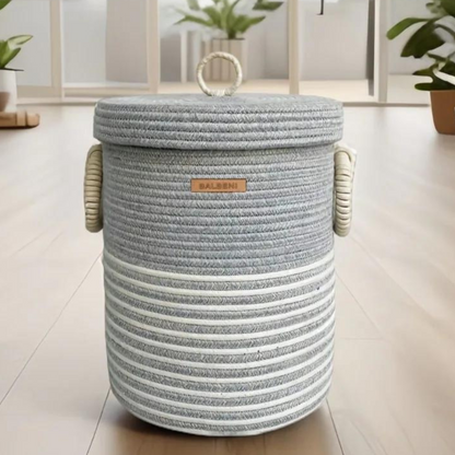 Jute & Cotton Laundry Basket with Lid