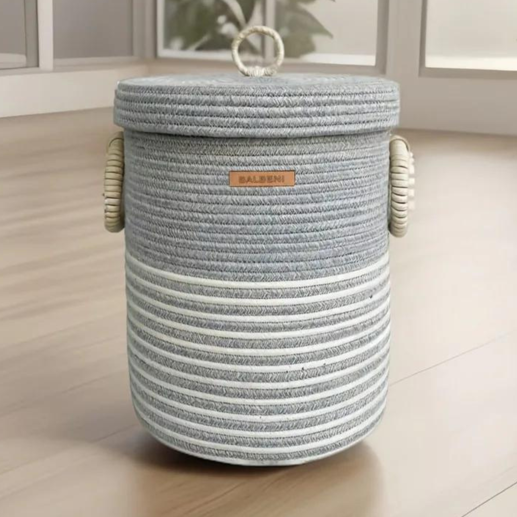 Jute & Cotton Laundry Basket with Lid