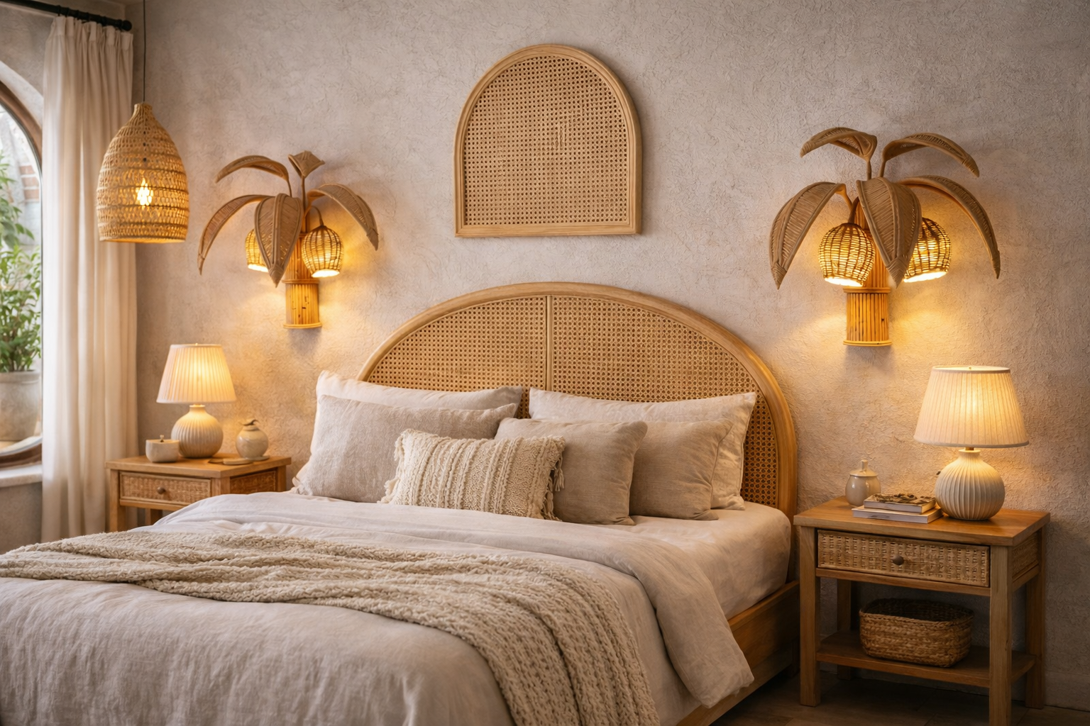 Handcrafted Rattan Wall Flower Lamp | Natural Cane Wall Light for Home & Hotels LP-105