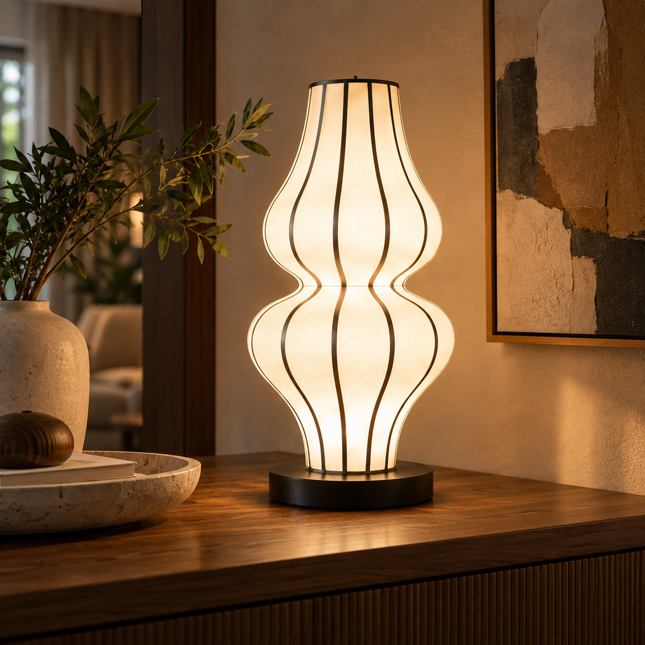 Balbeni Flow Lamp Family | Off-White Fabric Japanese Style Sculptural Floor, Table, Hanging & Wall Lamps LP-125
