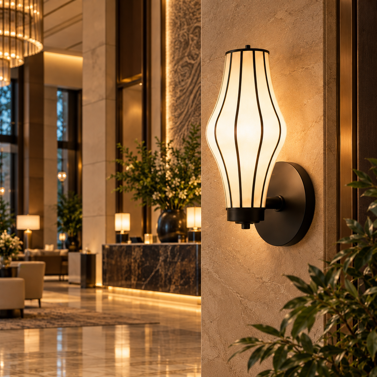 Japanese Style Off-White Fabric Wall Lamp with Black Metal Frame | Luxury Wall Light LP-126