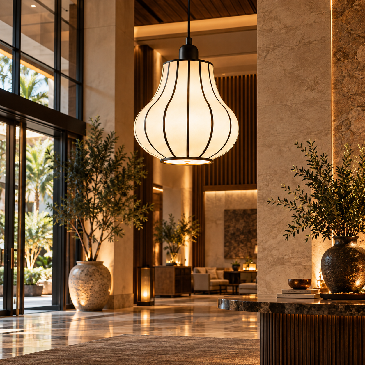 Japanese Style Off White Fabric Hanging Lamp for Bedside, Commercial & Residential Spaces | LP-127