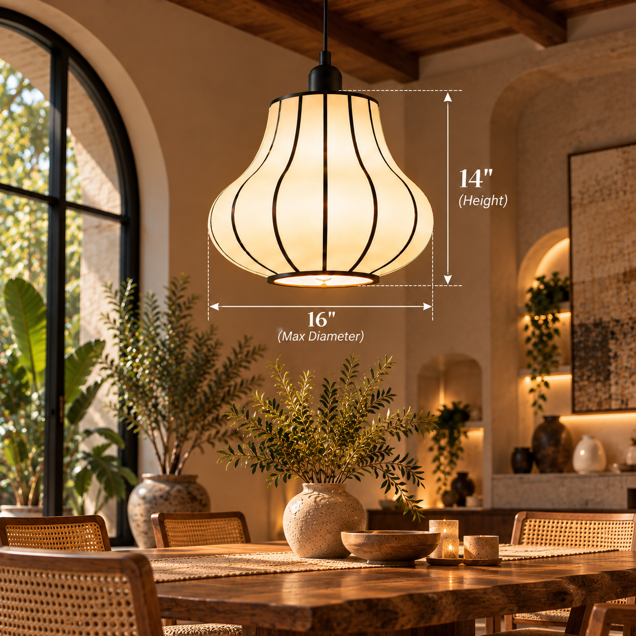 Japanese Style Off White Fabric Hanging Lamp for Bedside, Commercial & Residential Spaces | LP-127