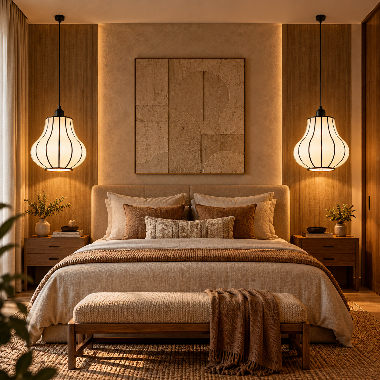 Japanese Style Off White Fabric Hanging Lamp for Bedside, Commercial & Residential Spaces | LP-127