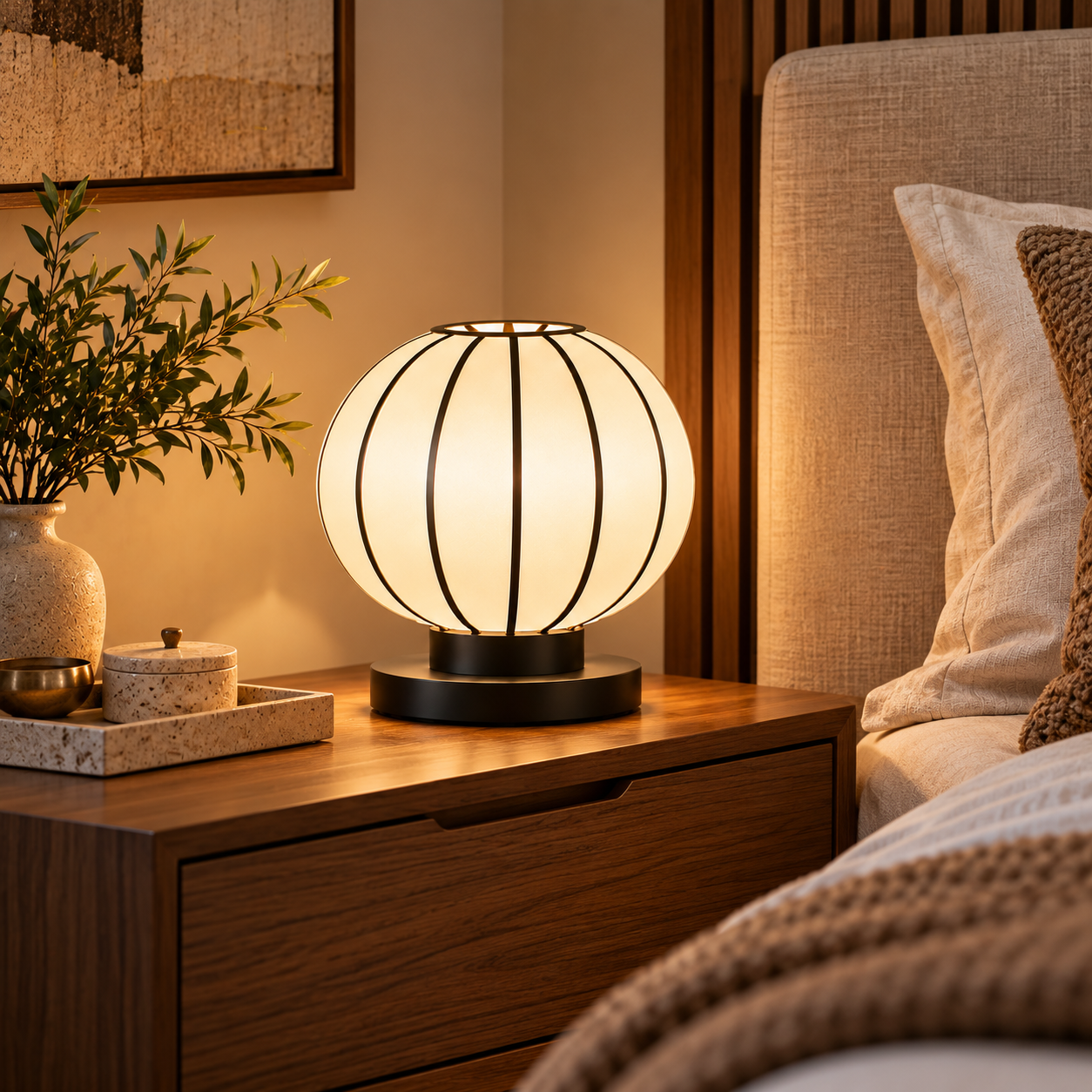 Japanese Style Fabric Table Lamp | Bedside, Study & Decorative Ambient Light LP-128