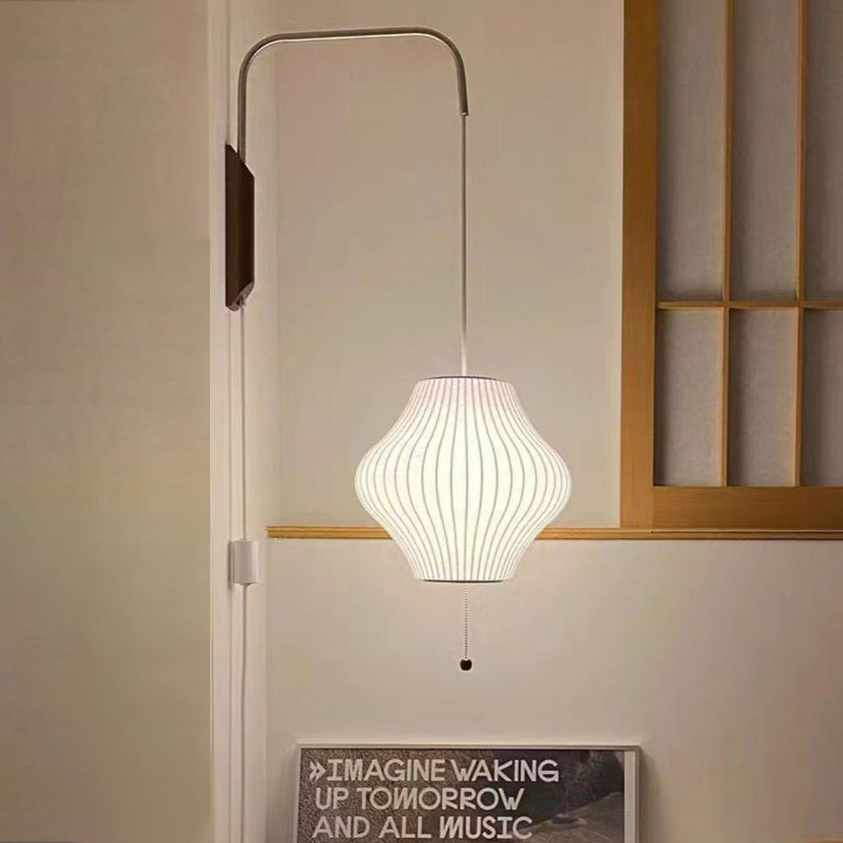 White Fabric Japanese Style Wall Lamp | Living Room, Bedroom, Hotel, Residential Space LP-109