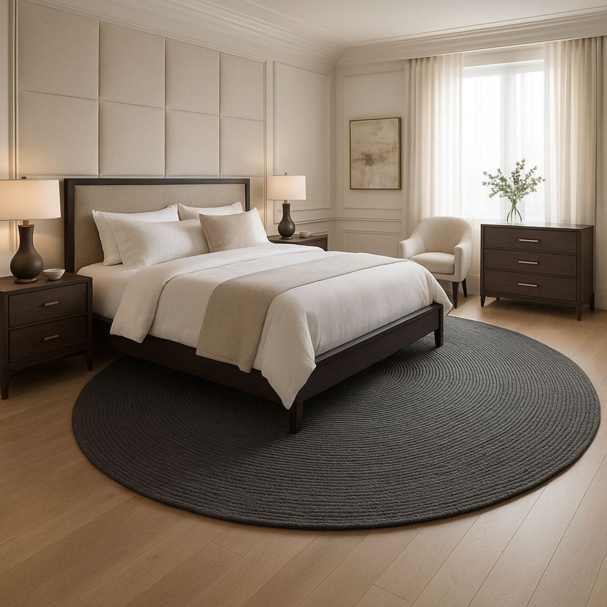 Boho Chic Black Jute Round Rug | Ideal for Residential & Commercial Spaces | RC-02