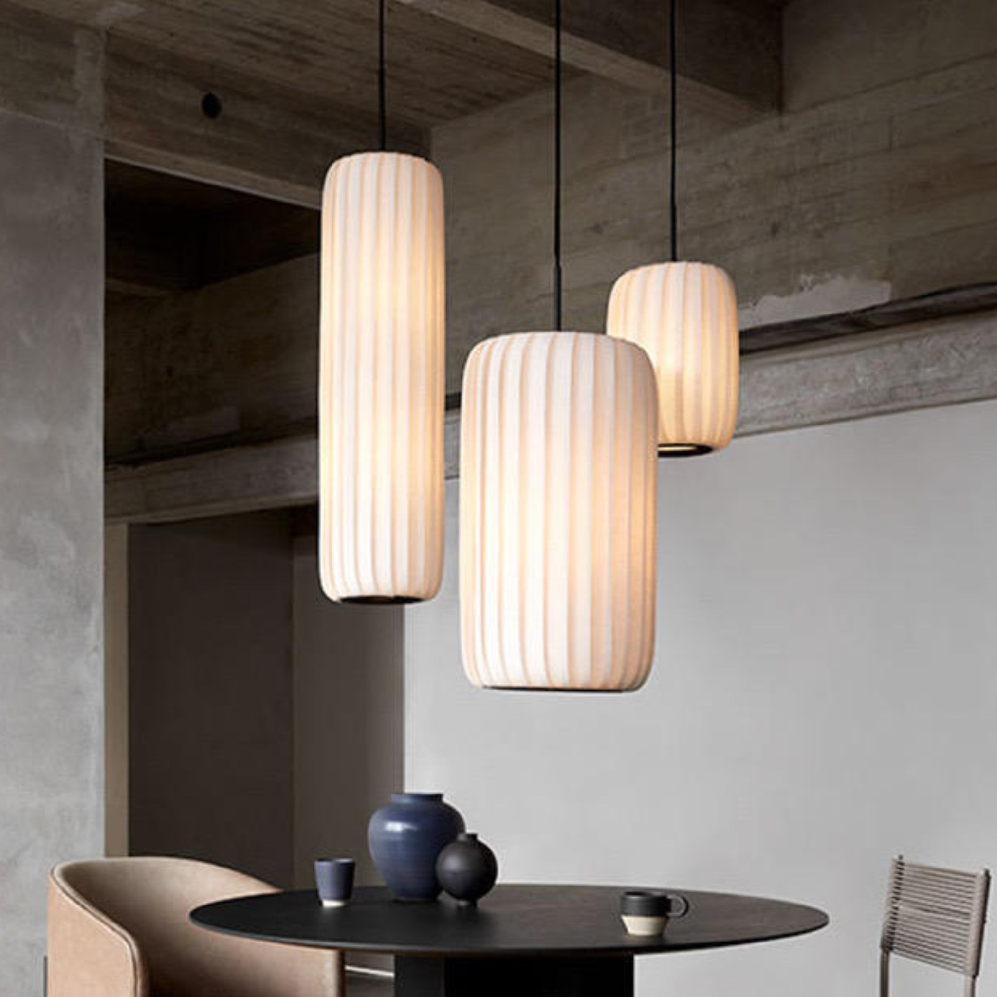 White Fabric Japanese Style Pendant Lamp Set of 3 | Living Room, Bedroom, Hotel, Residential Space LP-93