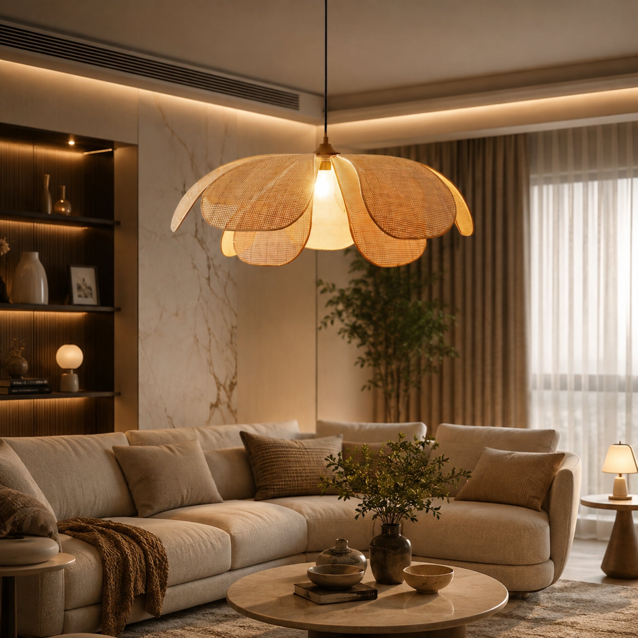 Natural Rattan Flower Style Hanging Lamp | Handcrafted Boho Pendant Light for Living Room, Bedroom, Café & Hotel LP-122