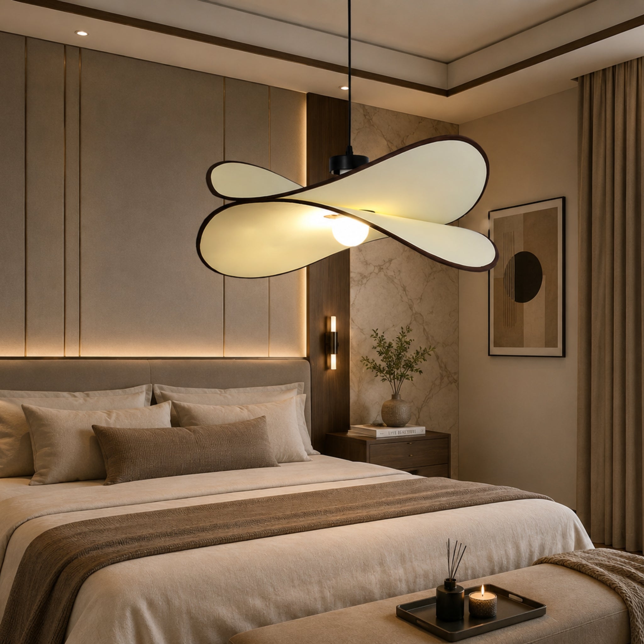 Off White Fabric Japanese Style Sculptural Hanging Lamp | Luxury Pendant Light for Living Room, Hotel & Café | LP-120