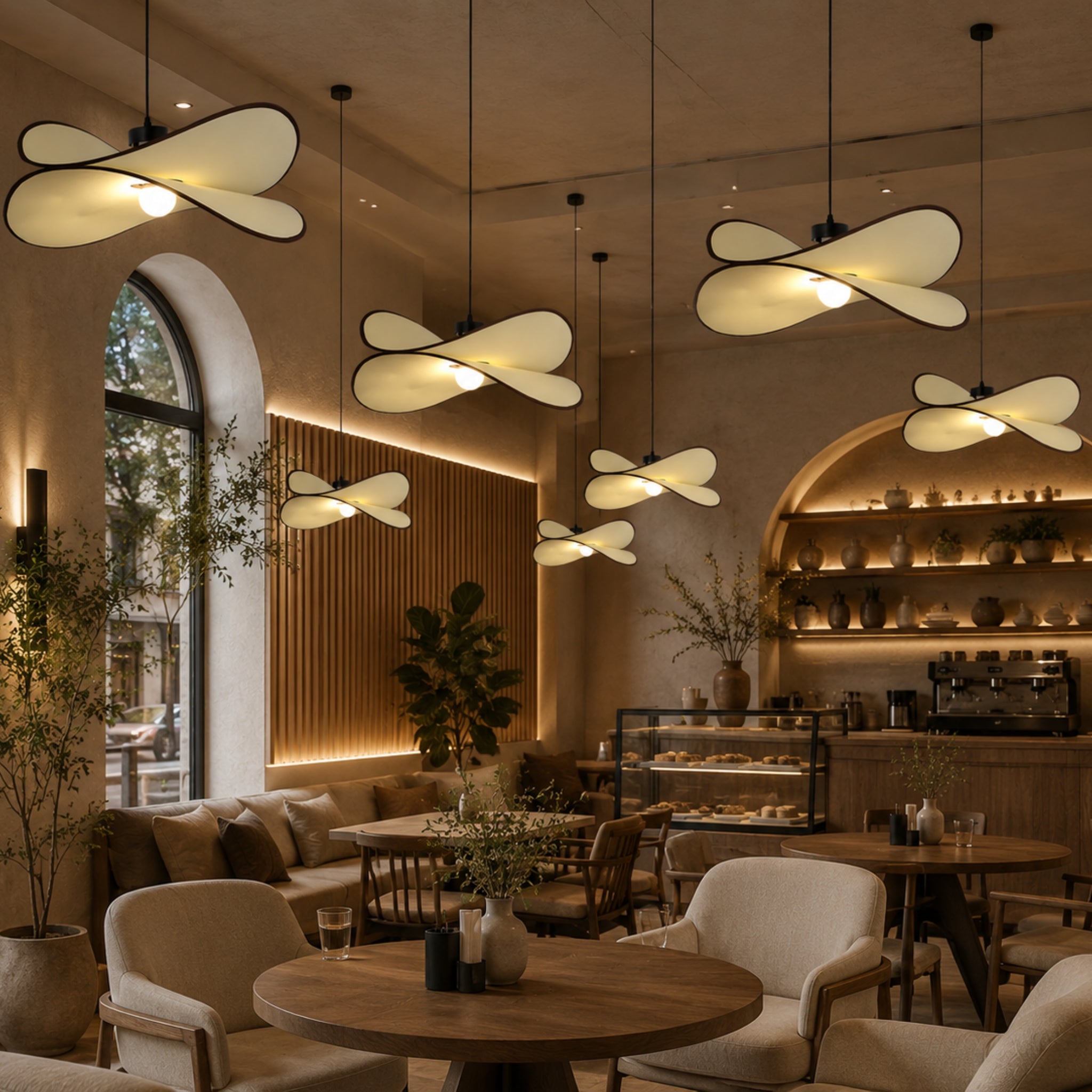 Off White Fabric Japanese Style Sculptural Hanging Lamp | Luxury Pendant Light for Living Room, Hotel & Café | LP-120