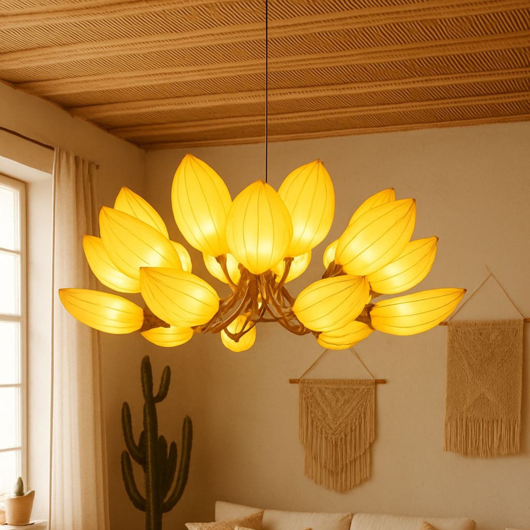 White Fabric Japanese Style Chandelier | Living Room, Bedroom, Hotel, Residential Space LP-95