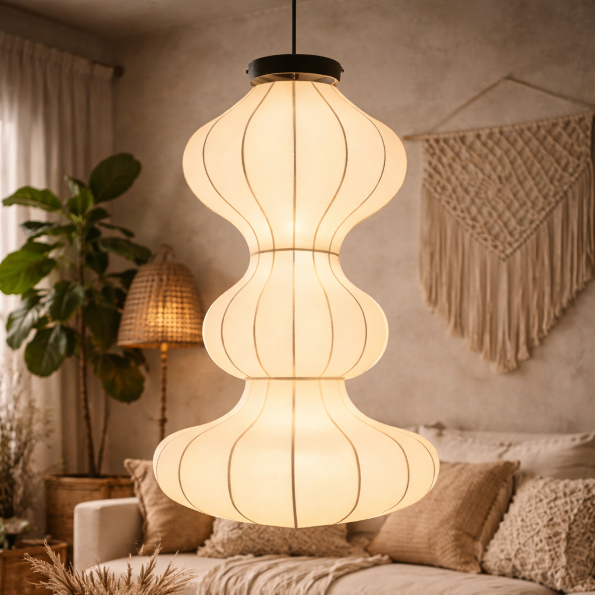 White Fabric Japanese Style Hanging Lamp | Living Room, Bedroom, Hotel, Residential Space LP-107