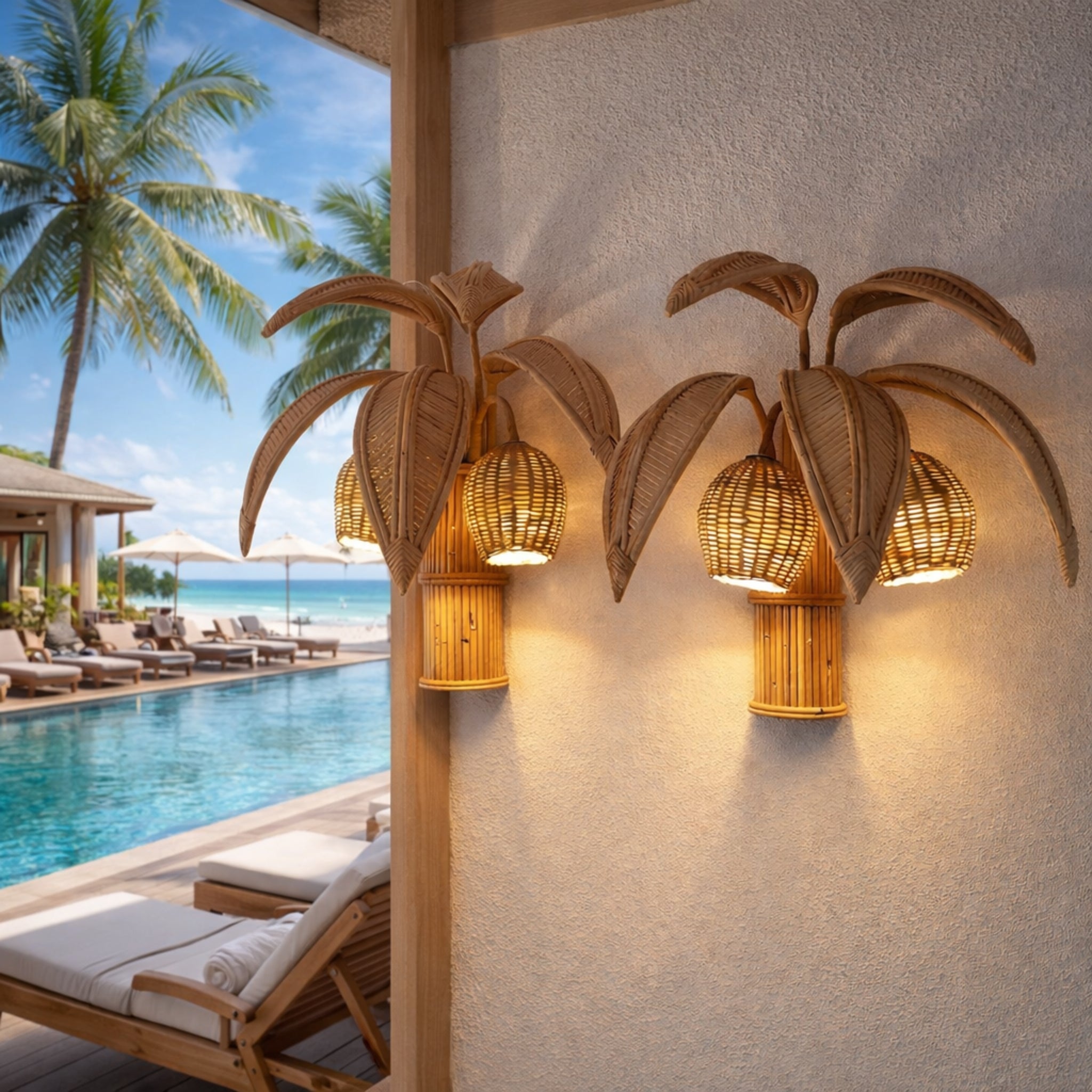 Handcrafted Rattan Wall Flower Lamp | Natural Cane Wall Light for Home & Hotels LP-105