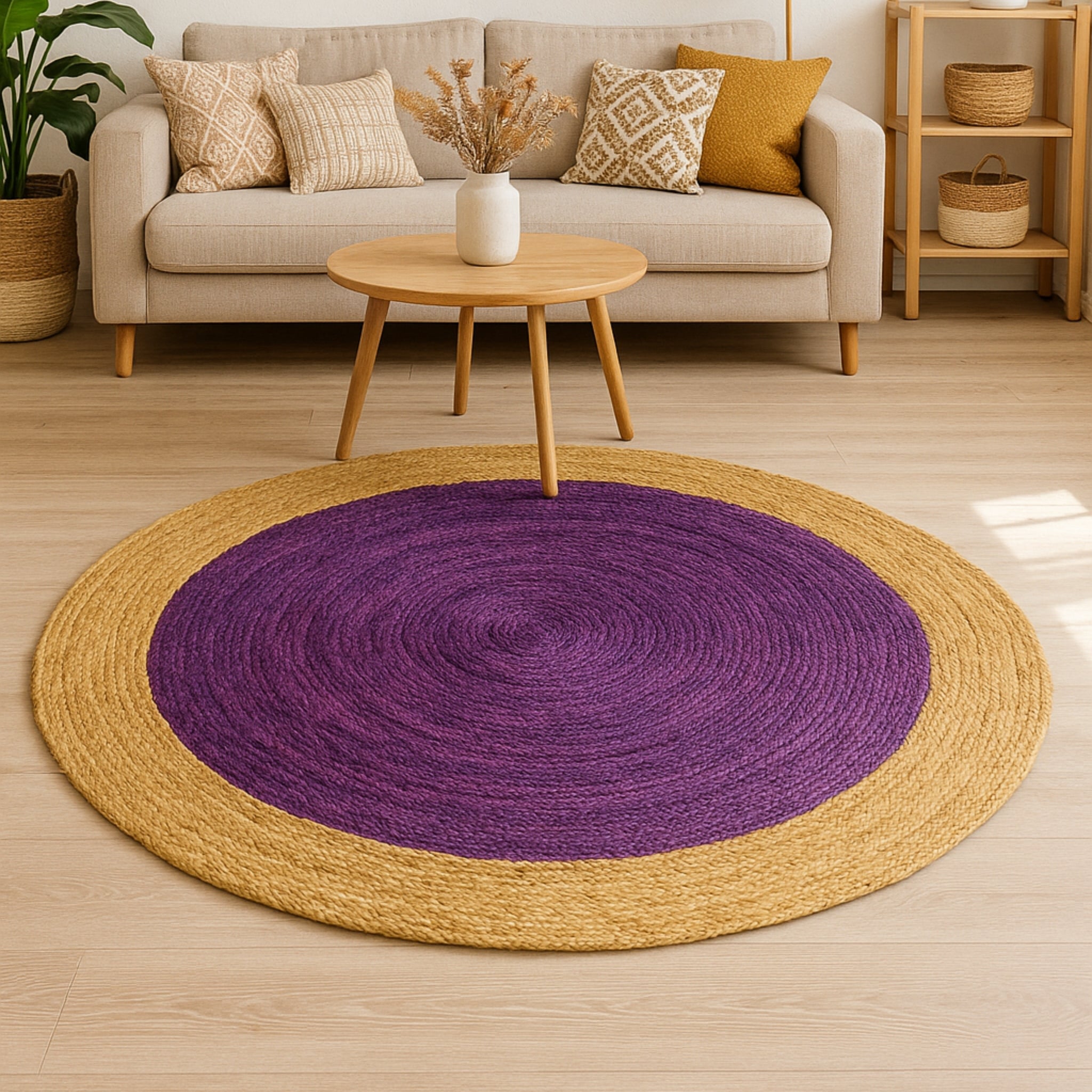 Natural Handwoven Jute Round Rug | Eco-Friendly Floor Carpet (4 ft Diameter)
