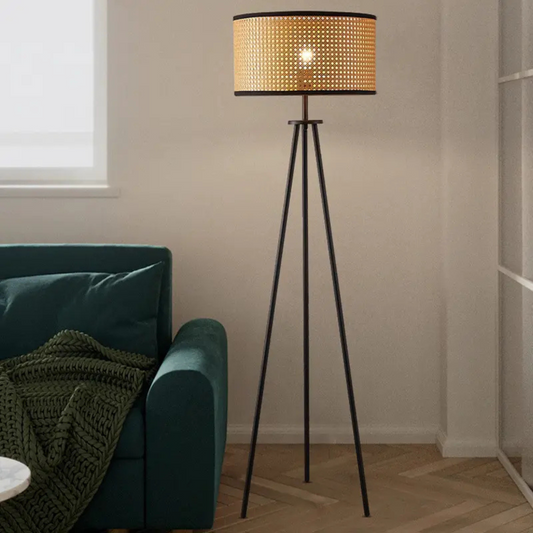 Cane Webbing Floor Lamp With Metal