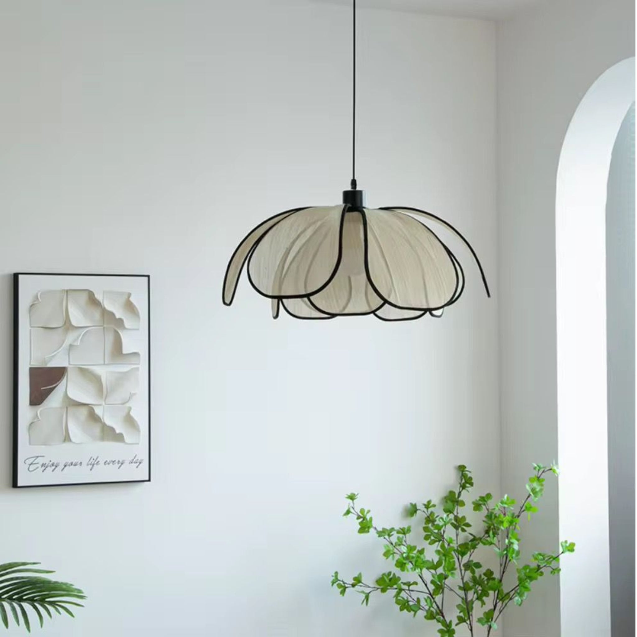 Organza White Fabric Japanese Style Pendant Lamp | Living Room, Bedroom, Hotel, Residential Space LP-87