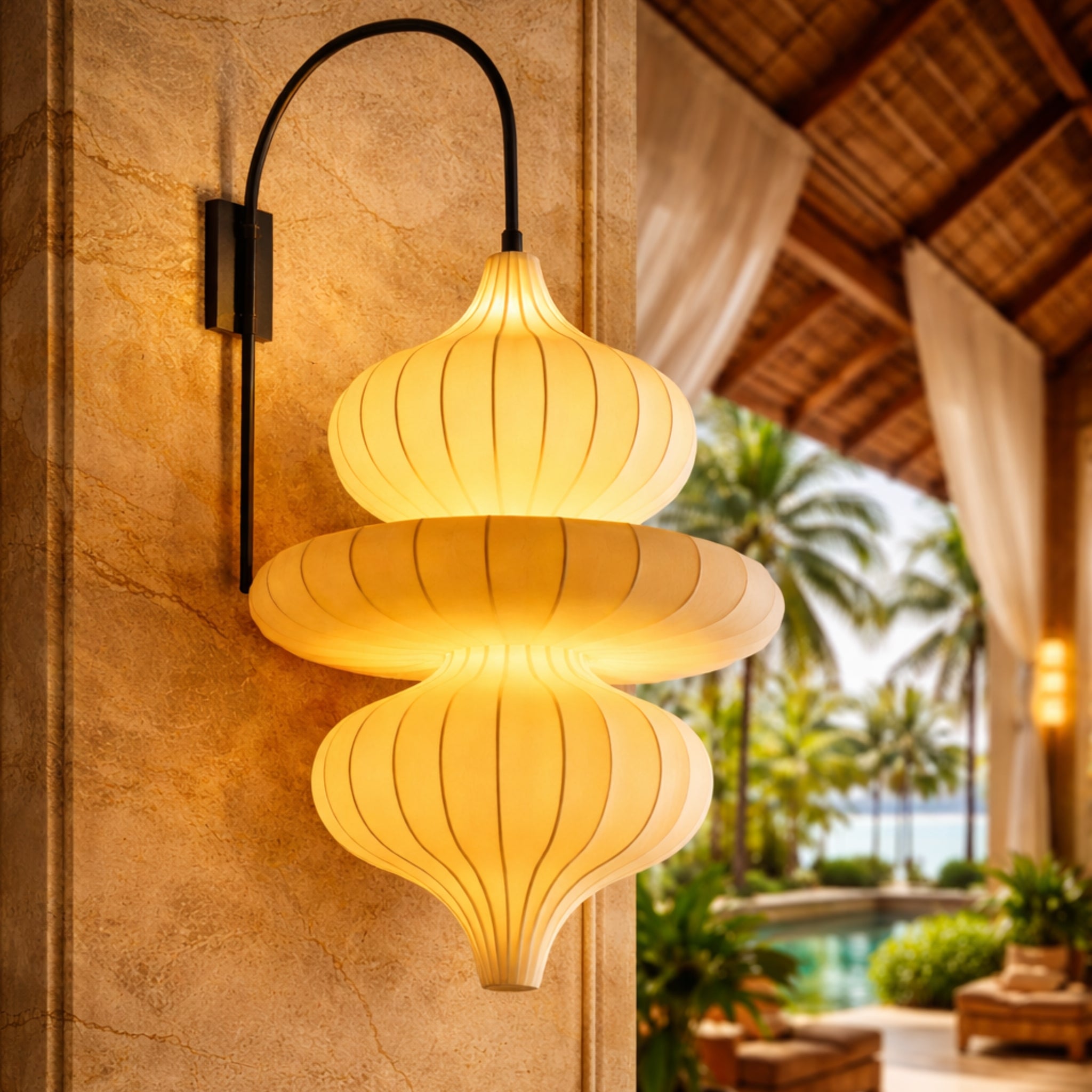 White Fabric Japanese Style Wall Lamp | Living Room, Bedroom, Hotel, Residential Space LP-110