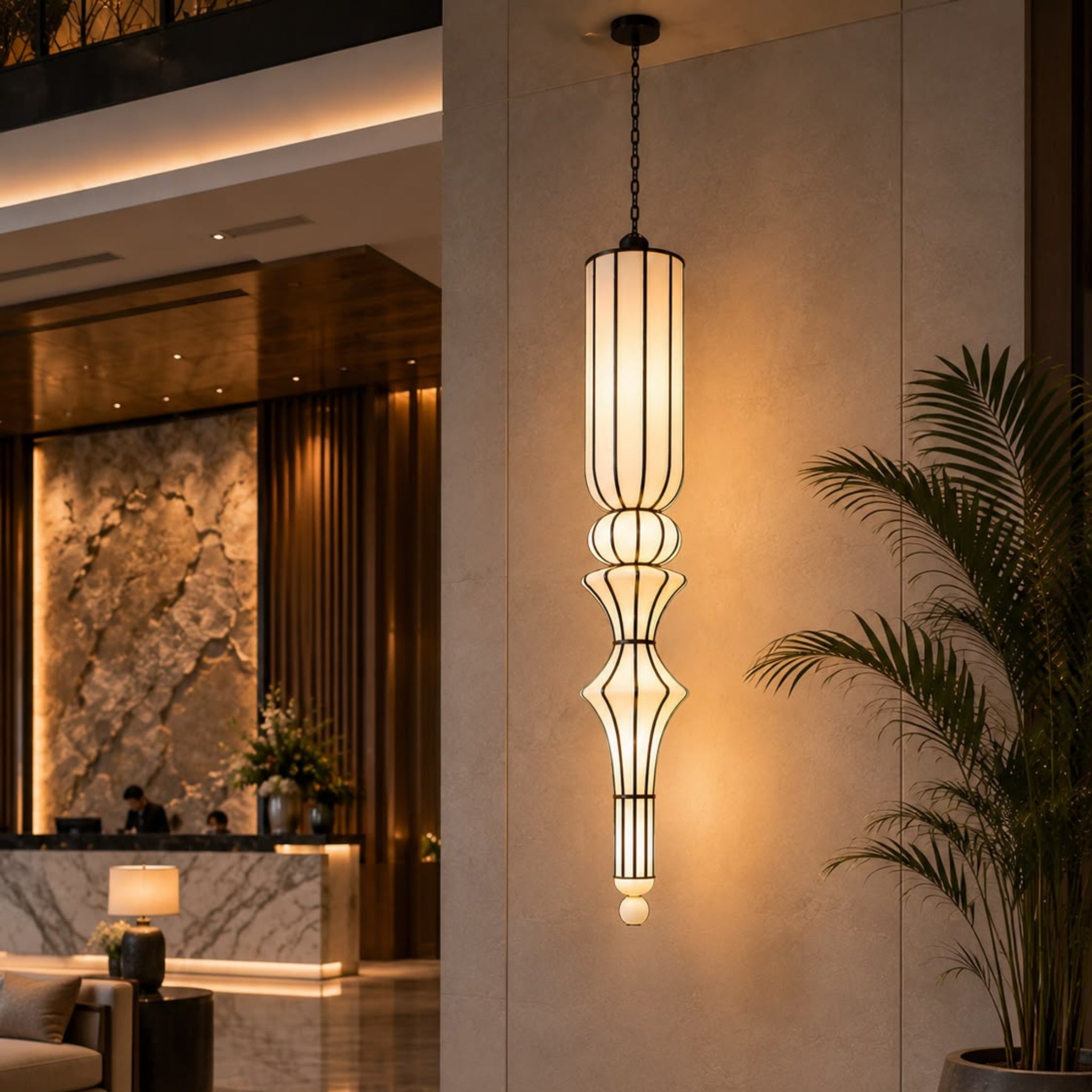 Off White Fabric Japanese Style Sculptural Hanging Lamp | Luxury Pendant Light for Living Room, Hotel & Café | LP-116