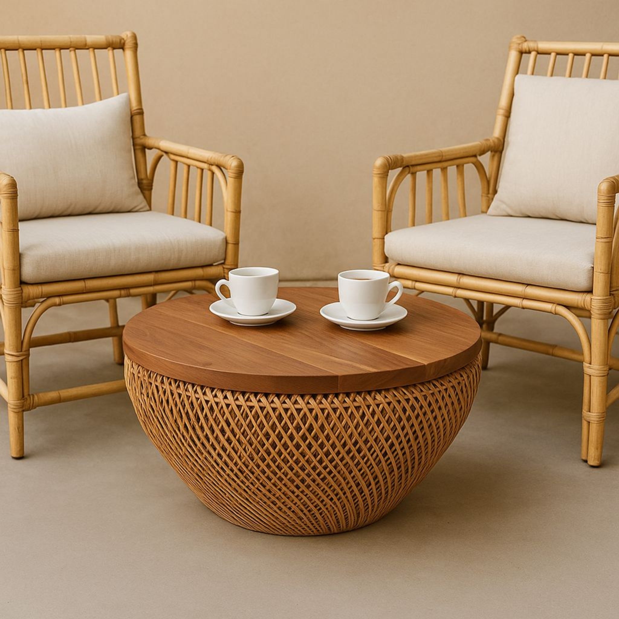 Rattan Coffee Table with Storage Unit | Cane Coffee Table