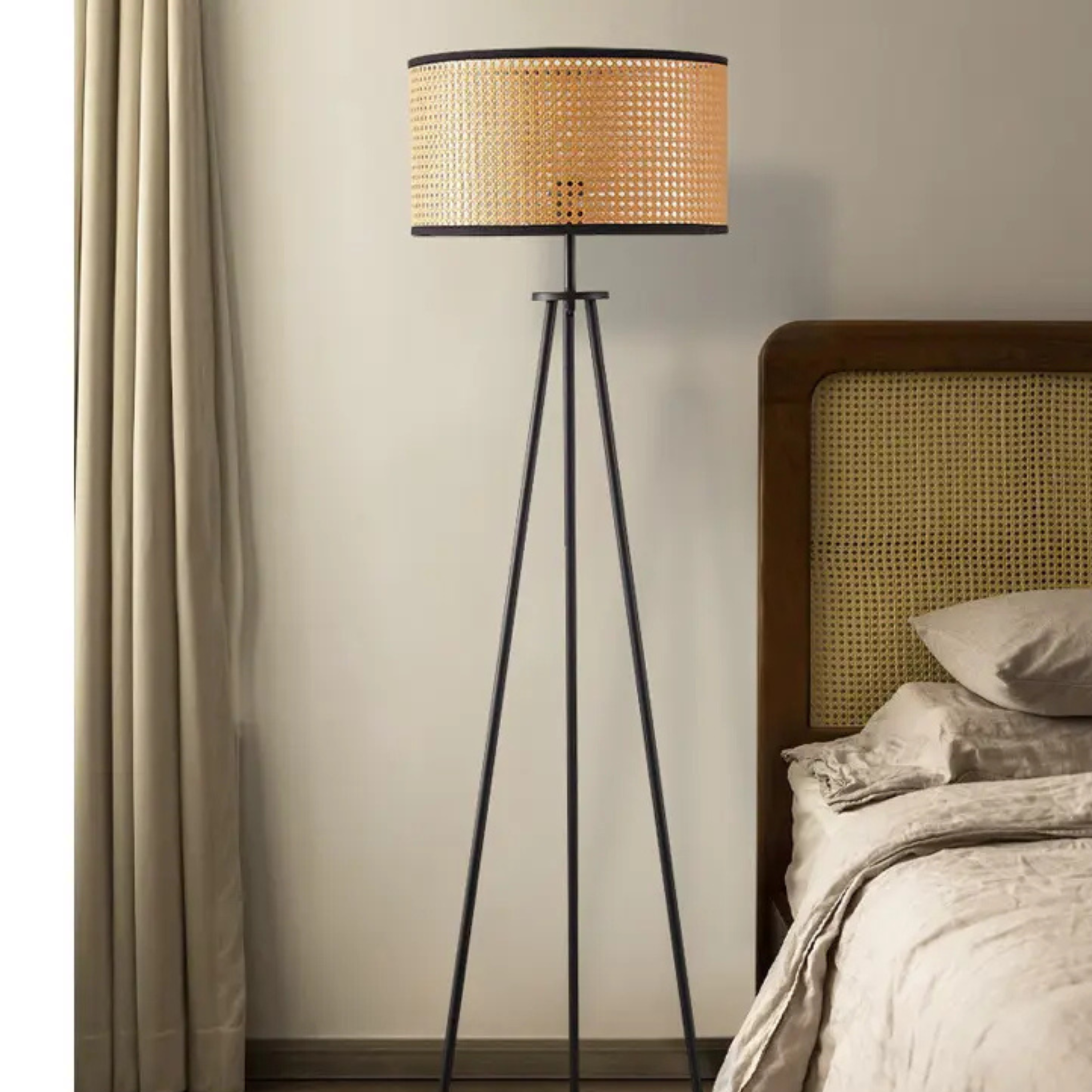 Cane Webbing Floor Lamp With Metal LP-50