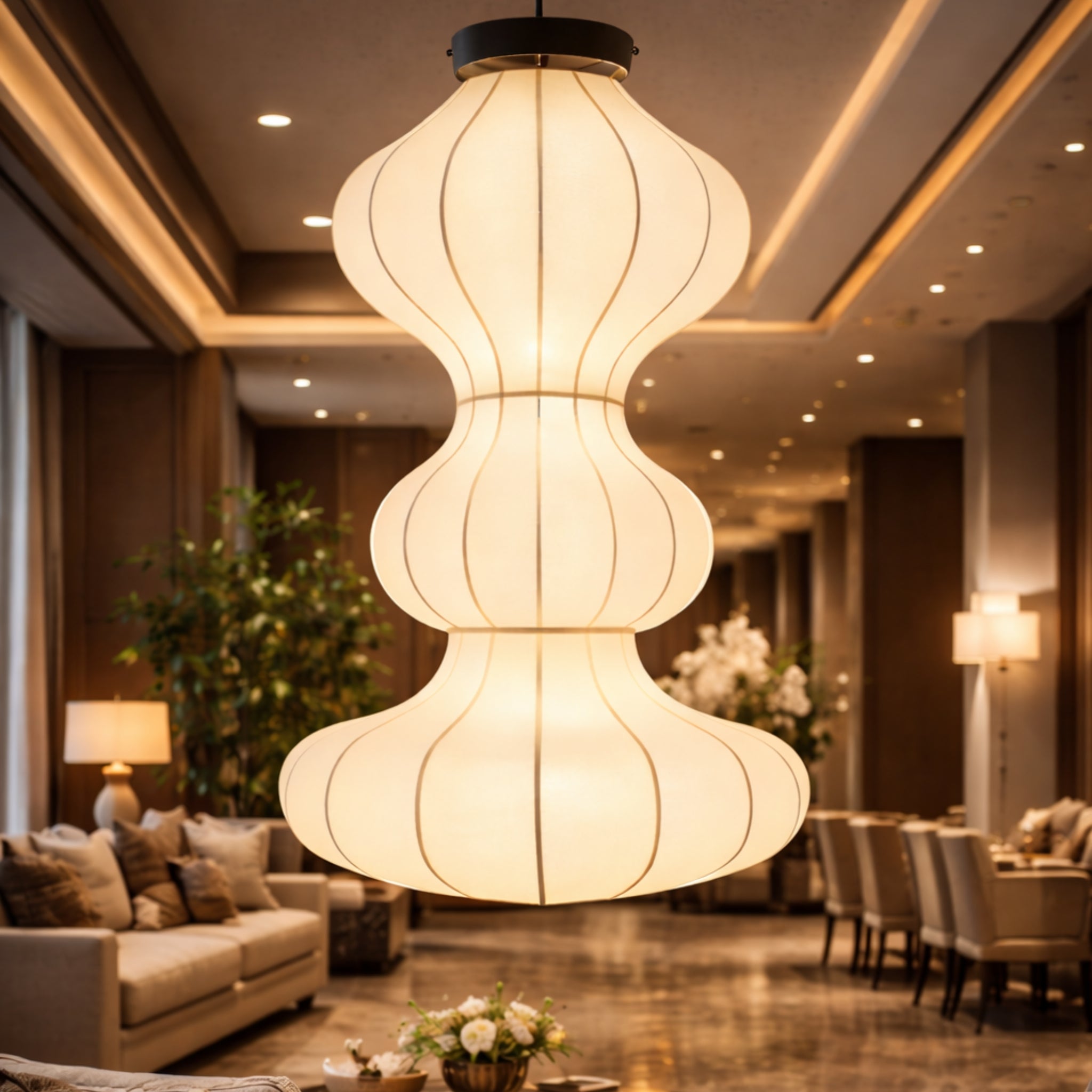 White Fabric Japanese Style Hanging Lamp | Living Room, Bedroom, Hotel, Residential Space LP-107