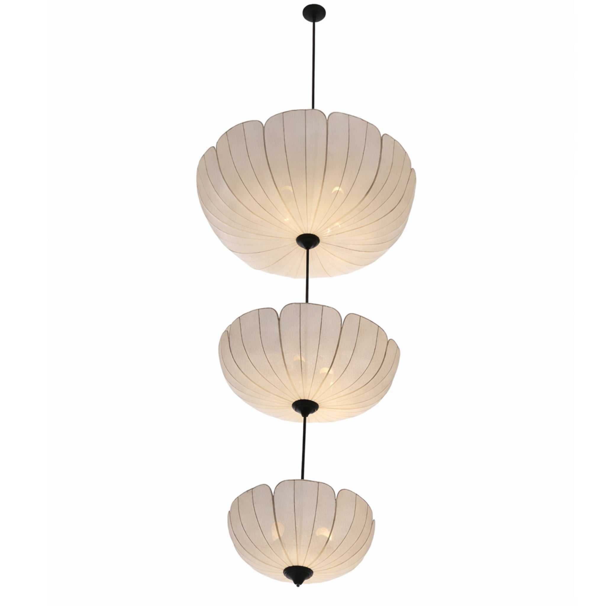 3-Tier White Fabric Japanese Style Hanging Chandelier | Wabi-Sabi Double Height Staircase, Hotel Lobby & Luxury Living Room Pendant Lamp LP-115