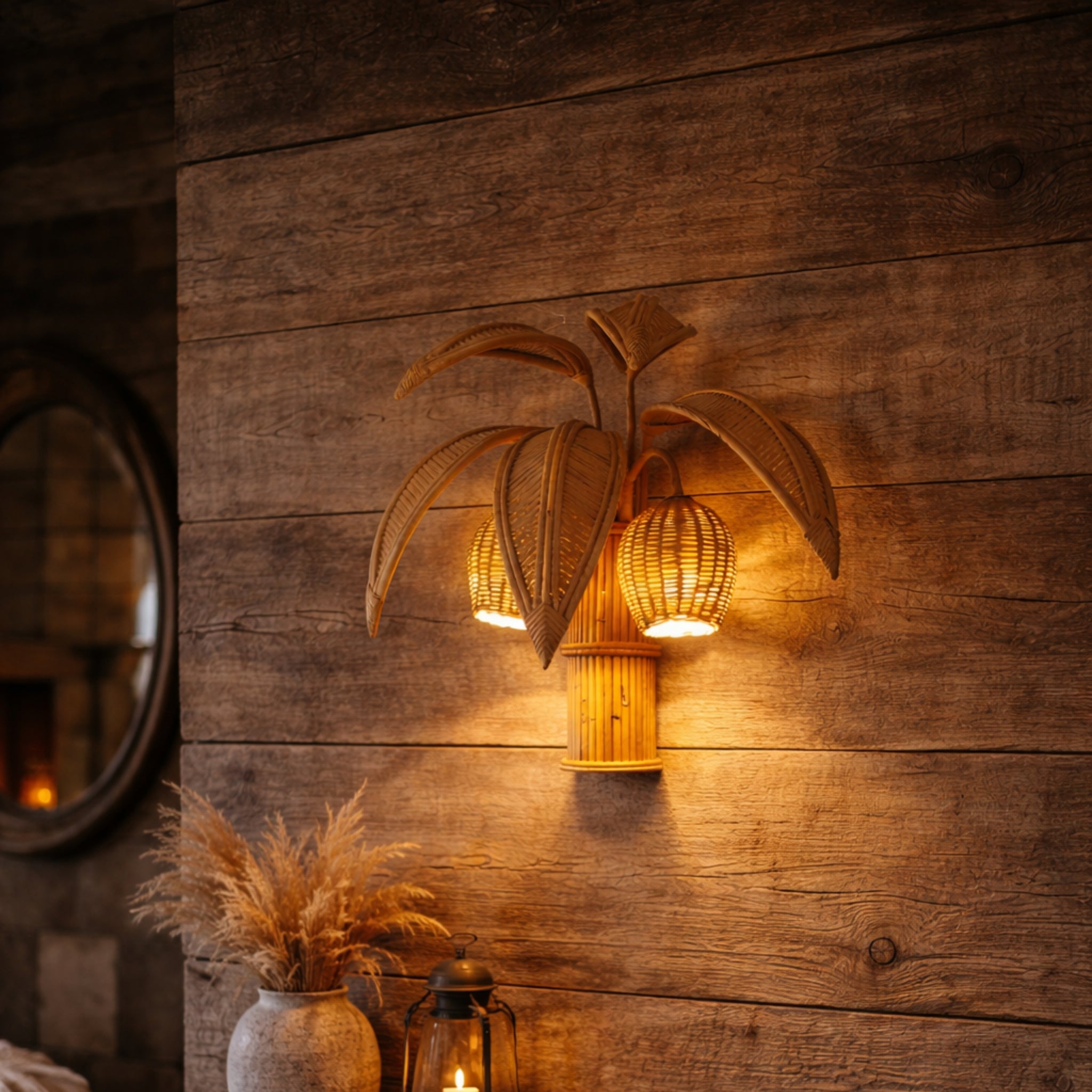 Handcrafted Rattan Wall Flower Lamp | Natural Cane Wall Light for Home & Hotels LP-105