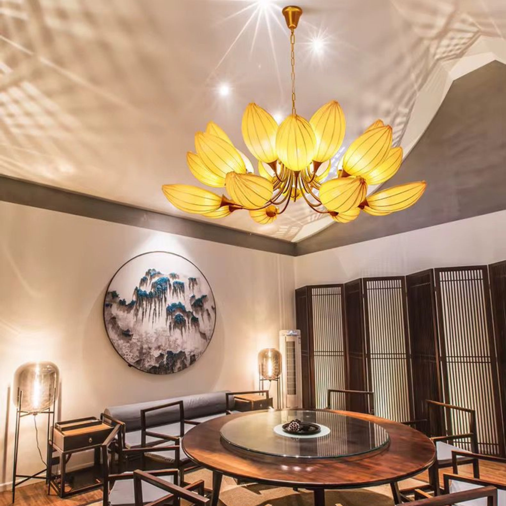 White Fabric Japanese Style Chandelier | Living Room, Bedroom, Hotel, Residential Space LP-95