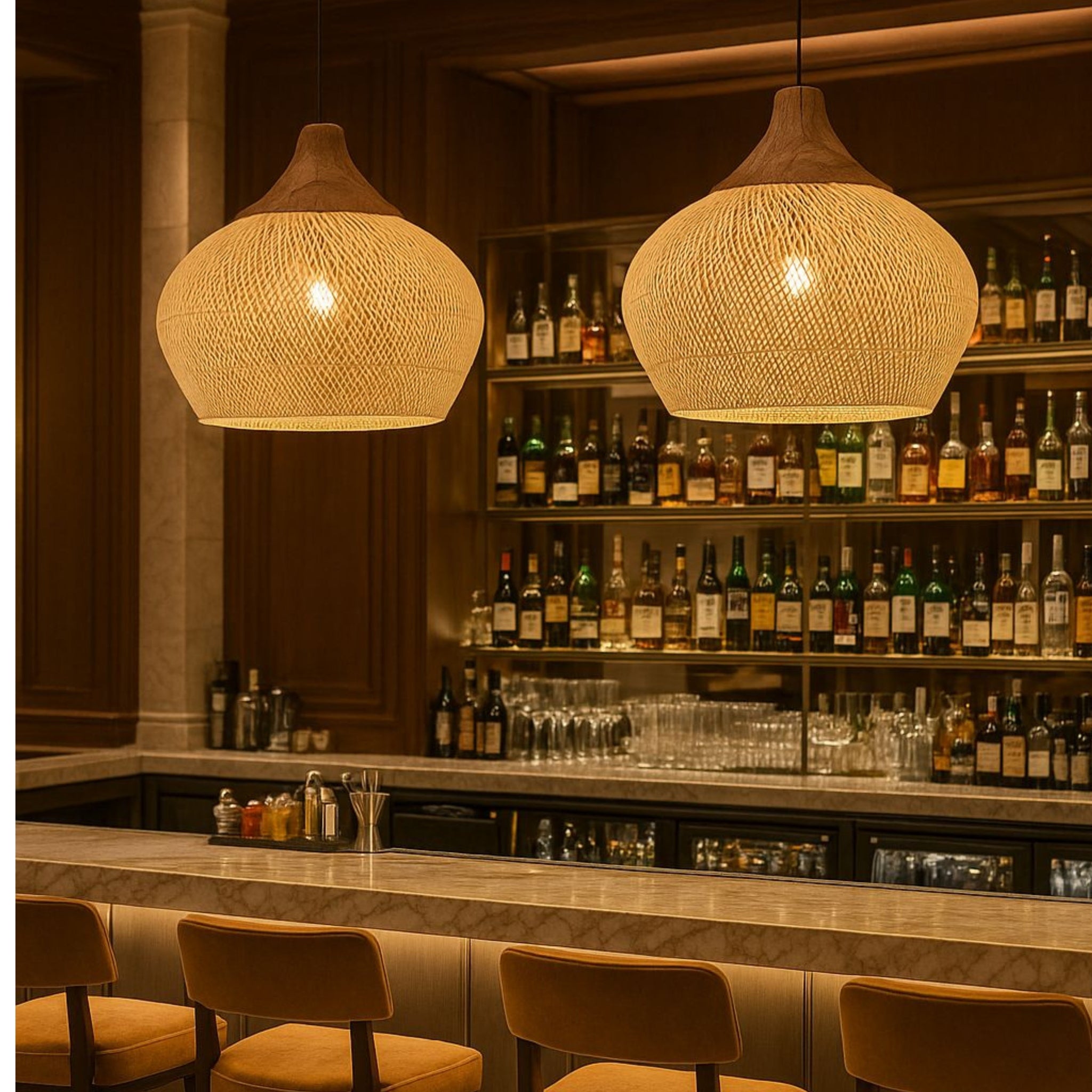 Cane Pendant Lamp With Wooden Handle | Ideal for Residential & Commercial Space | LP-88