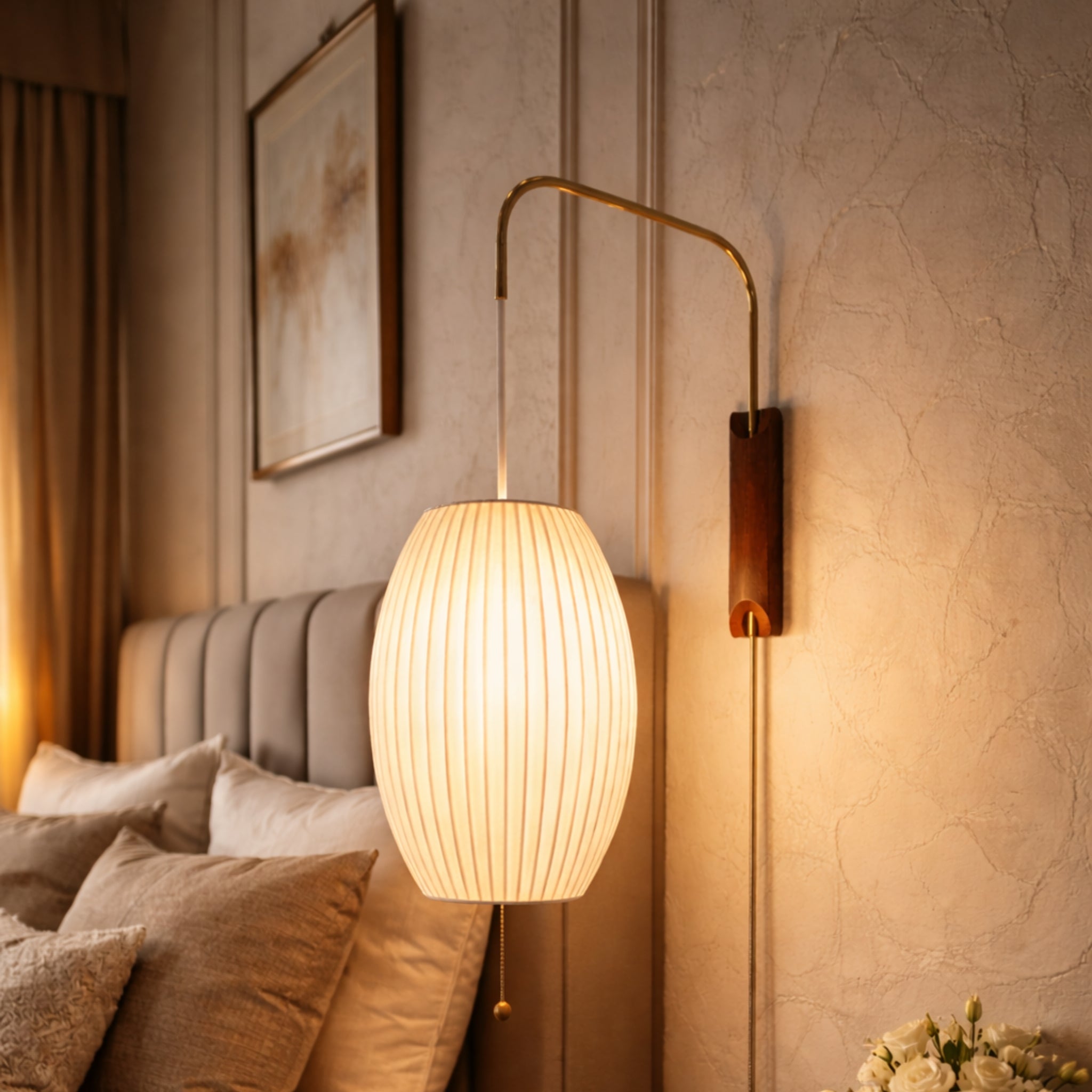 White Fabric Japanese Style Wall Lamp | Living Room, Bedroom, Hotel, Residential Space LP-111